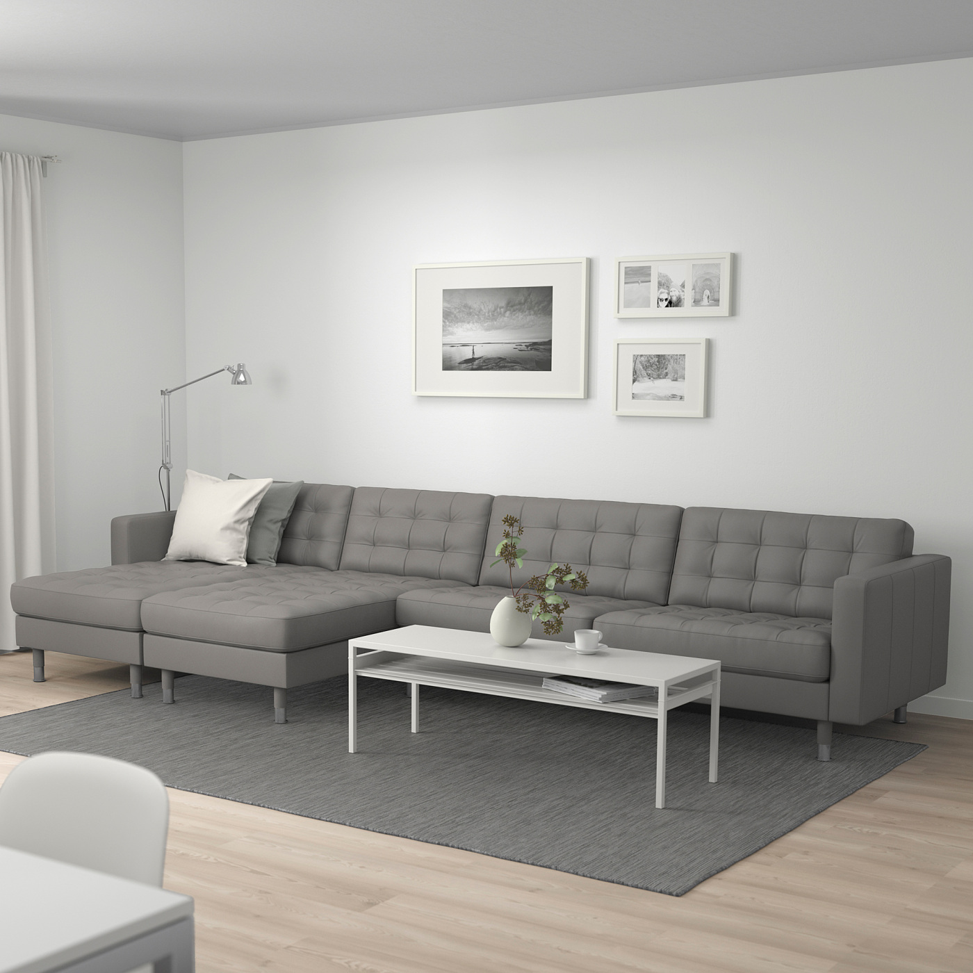 LANDSKRONA 5-seat sofa with chaise longues/Grann/Bomstad grey