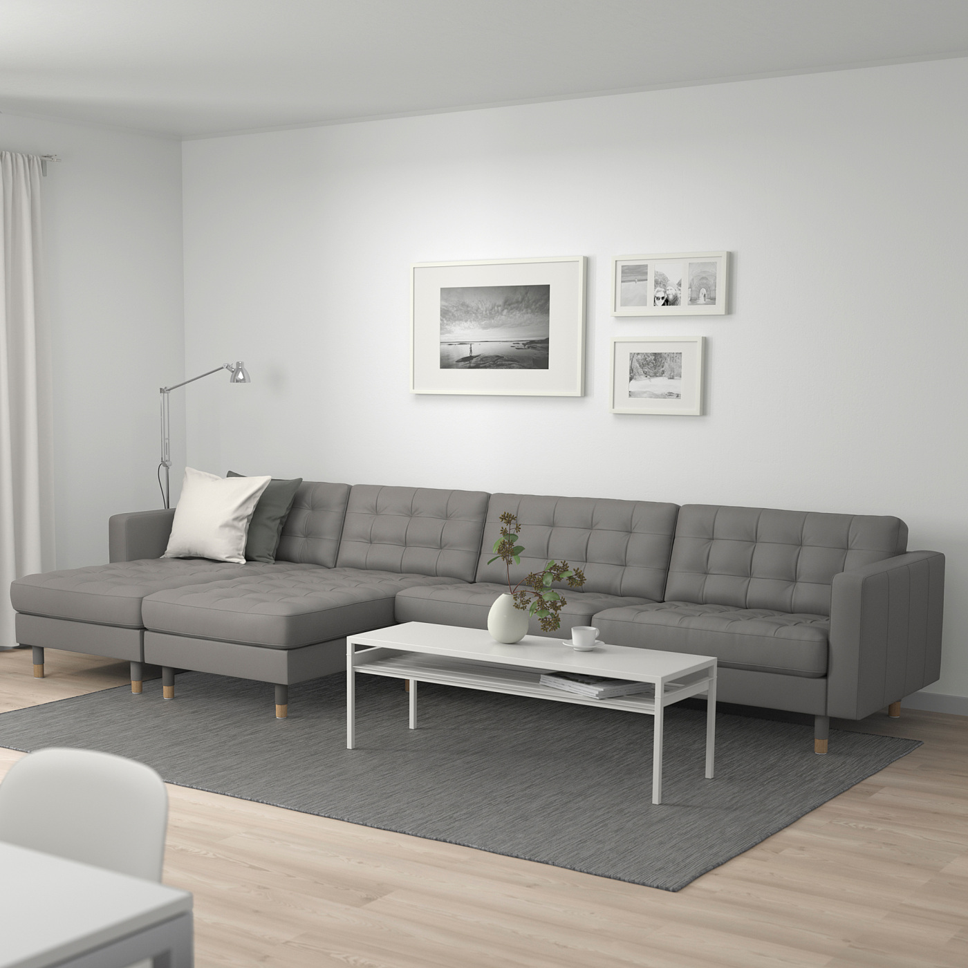 LANDSKRONA 5-seat sofa with chaise longues/Grann/Bomstad grey