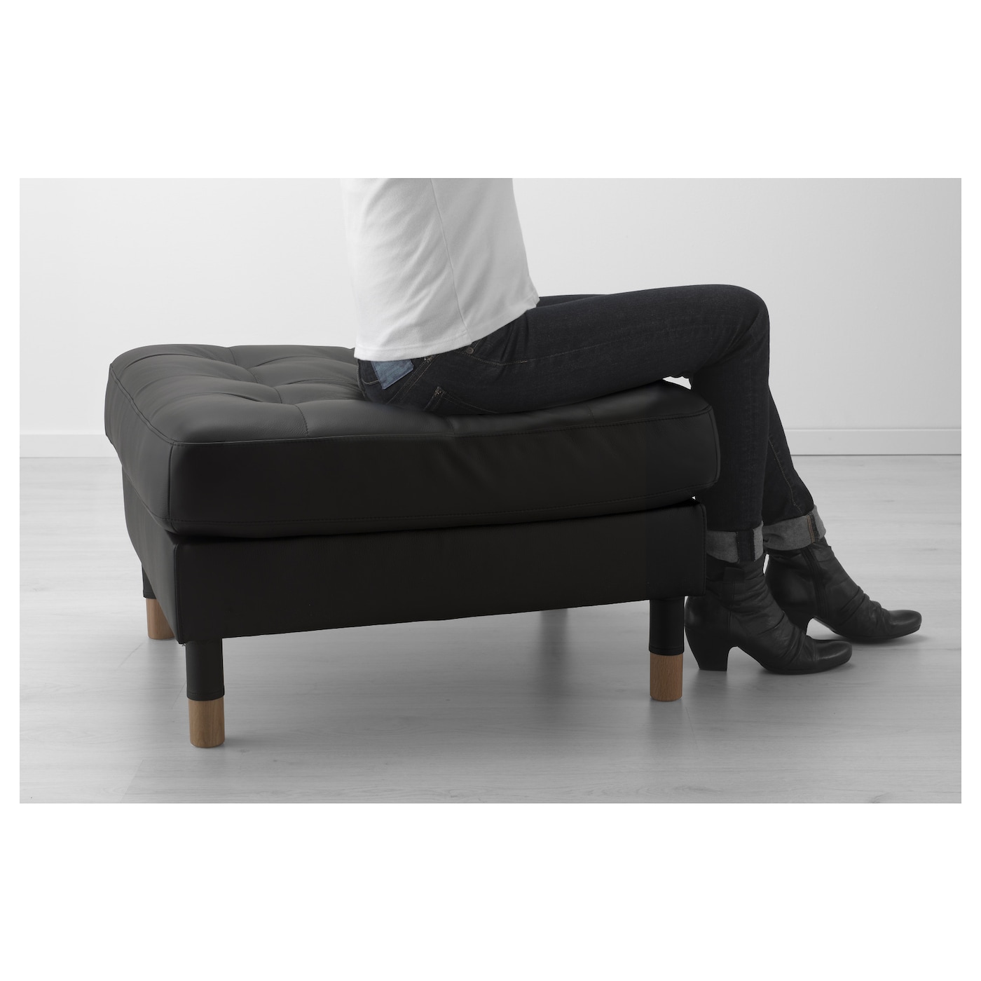 LANDSKRONA footstool Grann/Bomstad black/wood - IKEA