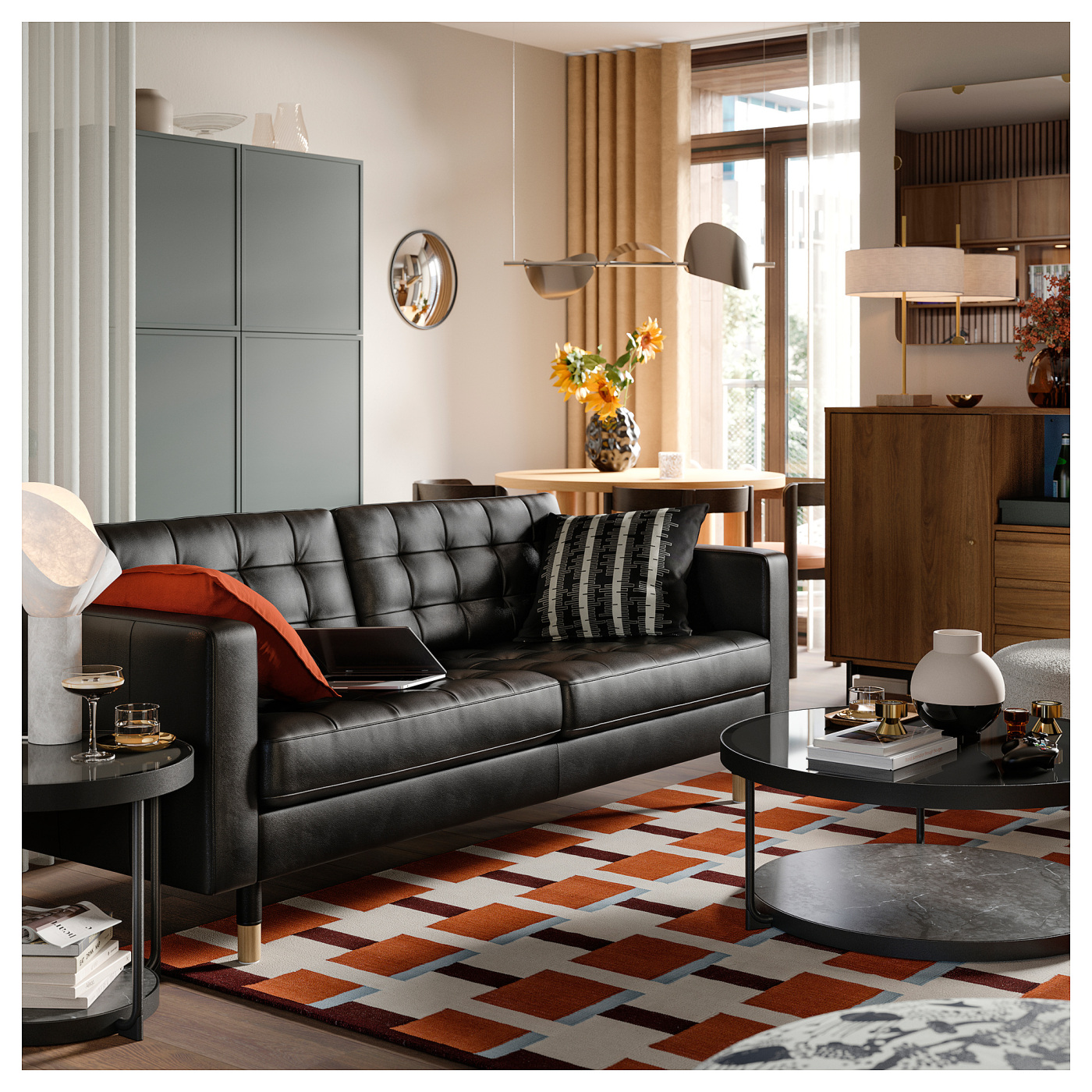 IKEA ソファー　LANDSKRONA LANDSKRONA three-seat sofa Grann/Bomstad black/wood - IKEA
