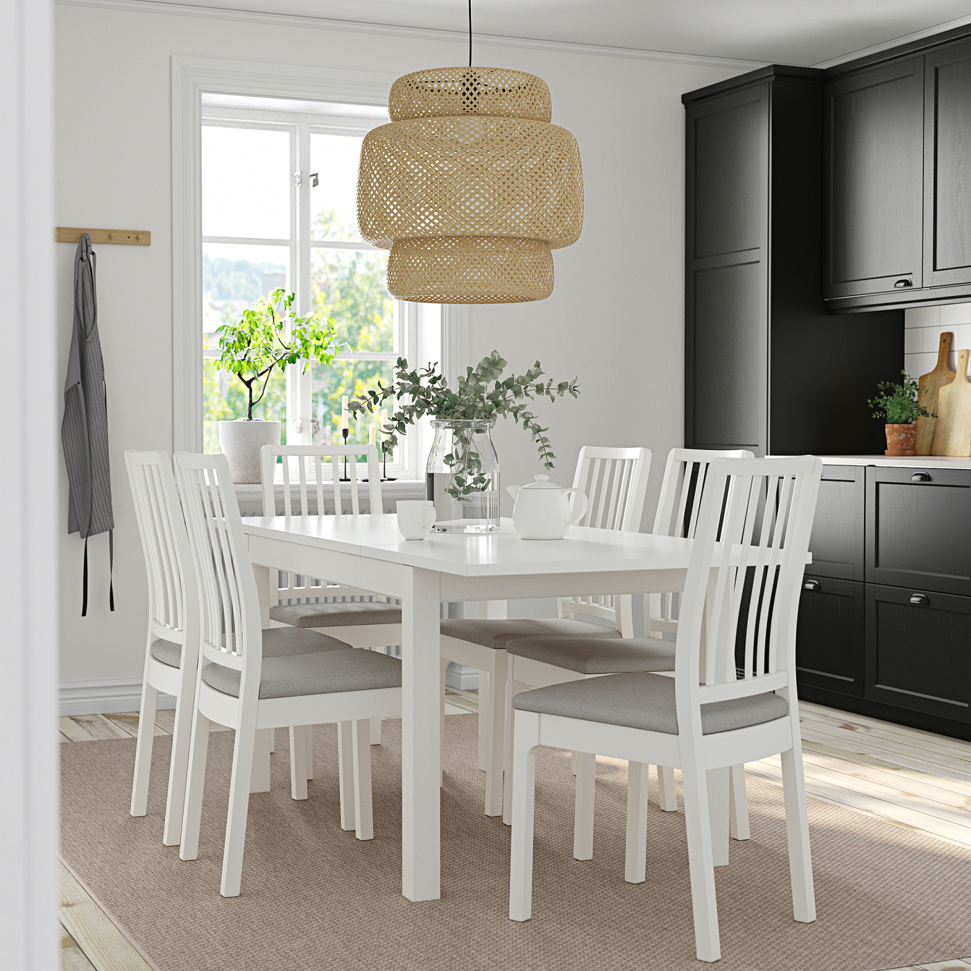 LANEBERG / EKEDALEN table and 6 chairs white white/Orrsta light