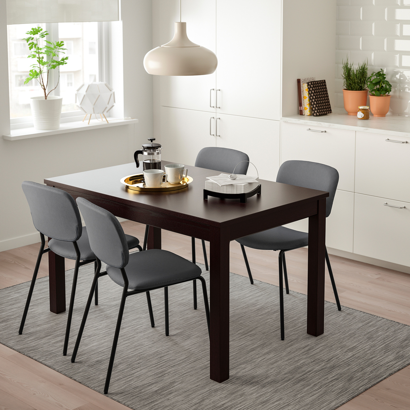 LANEBERG / KARLJAN table and 4 chairs brown/dark grey dark grey - IKEA