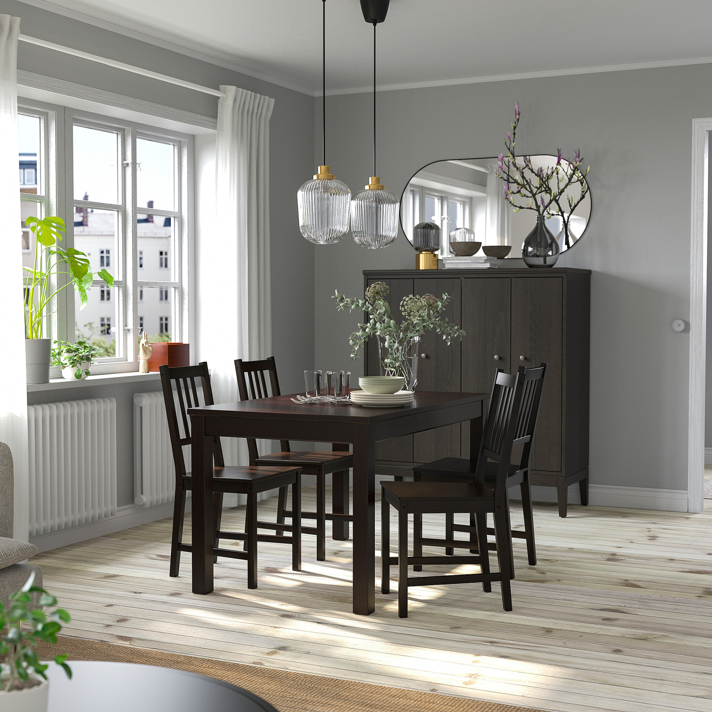 LANEBERG / STEFAN table and 4 chairs brown/brown-black - IKEA