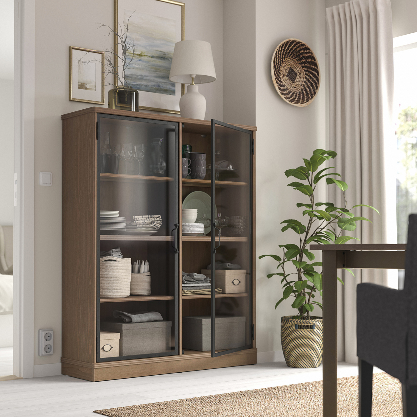 LANESUND glass-door cabinet grey-brown - IKEA