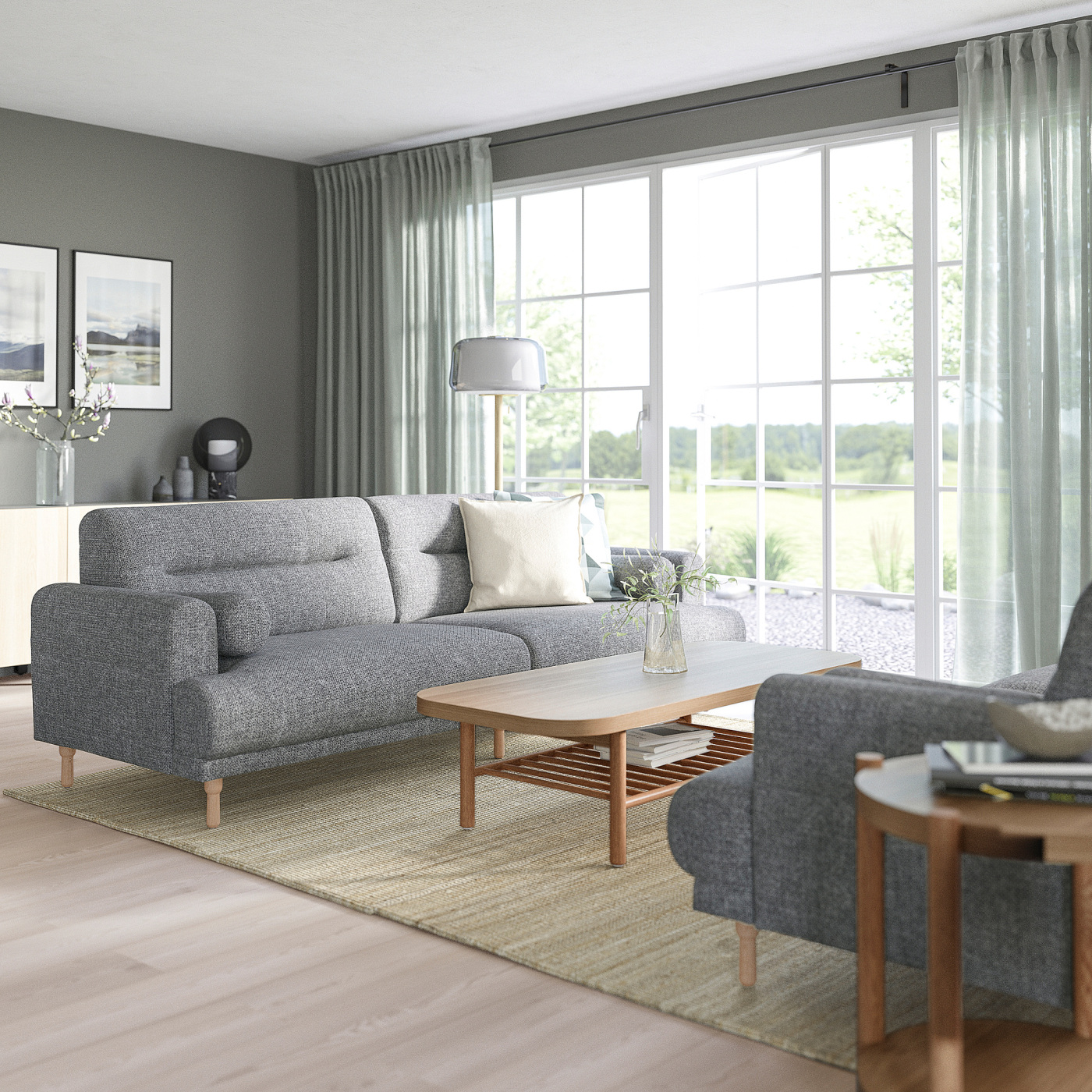 LÅNGARYD 3-seat sofa Lejde grey/black/wood - IKEA