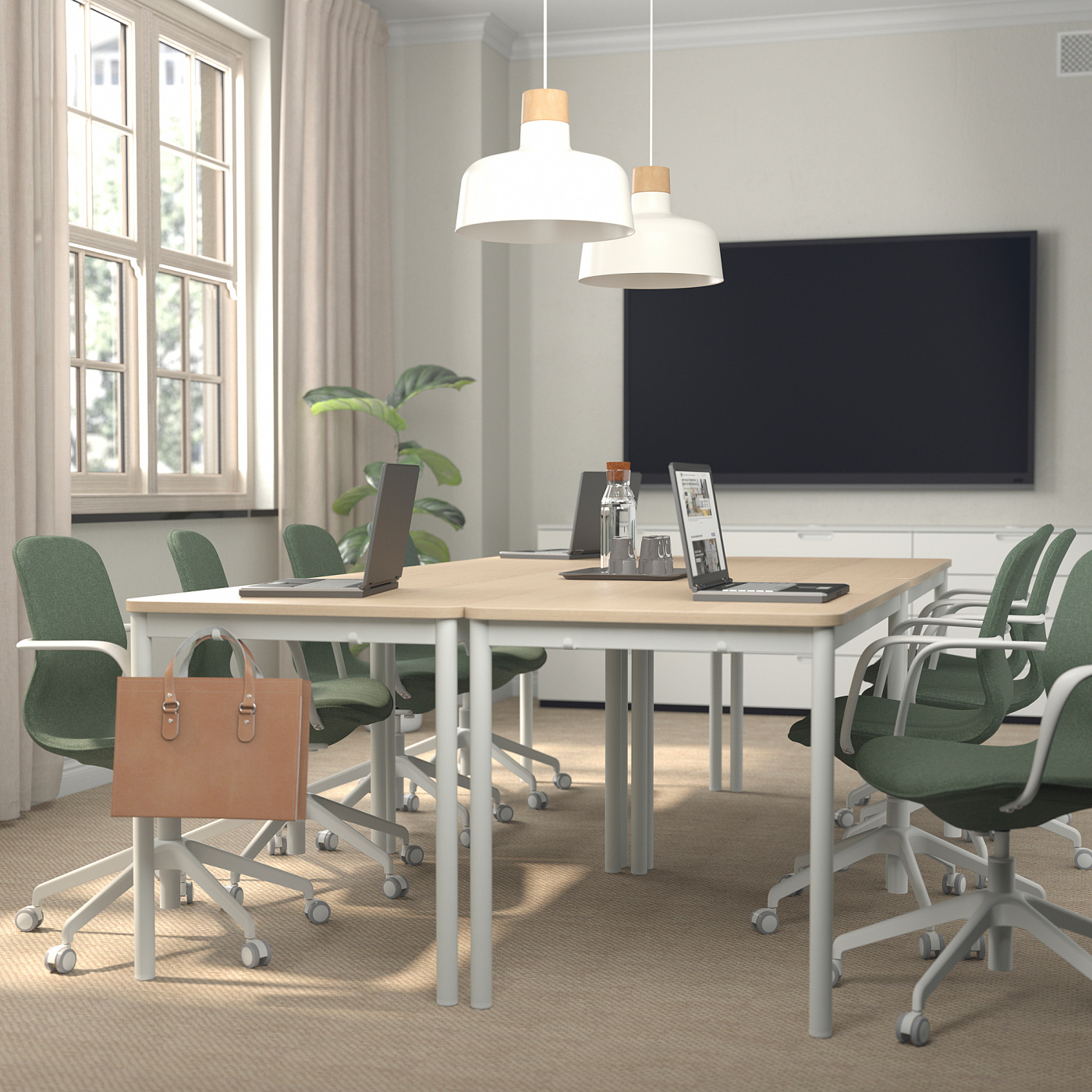 LÅNGFJÄLL conference chair with armrests Gunnared green-grey/white