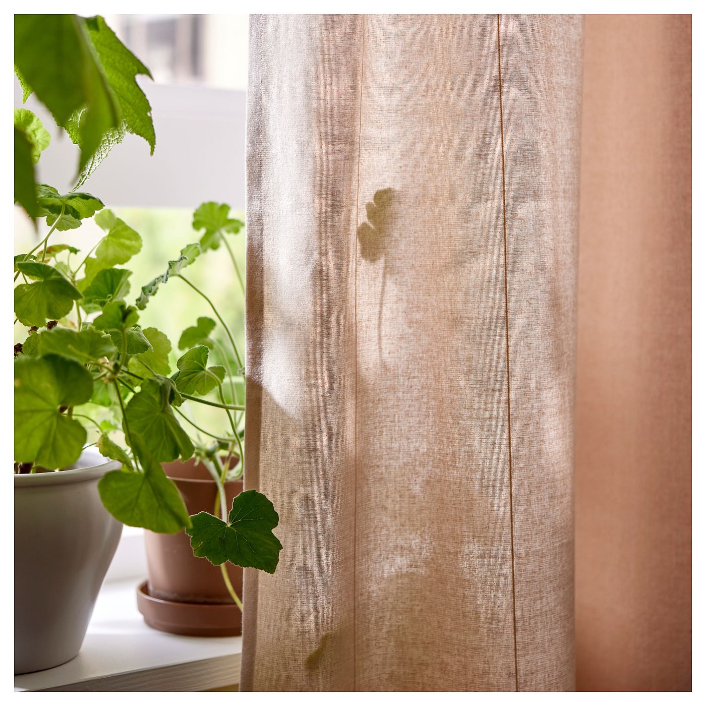 LENDA curtains with tie-backs, 1 pair light pink/with heading tape