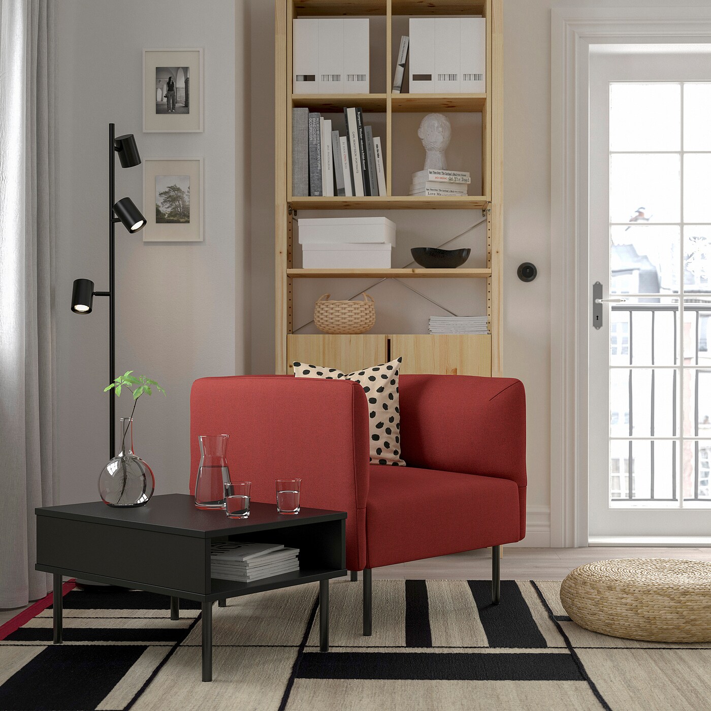 LILLEHEM armchair with side table Gunnared brown red metal IKEA