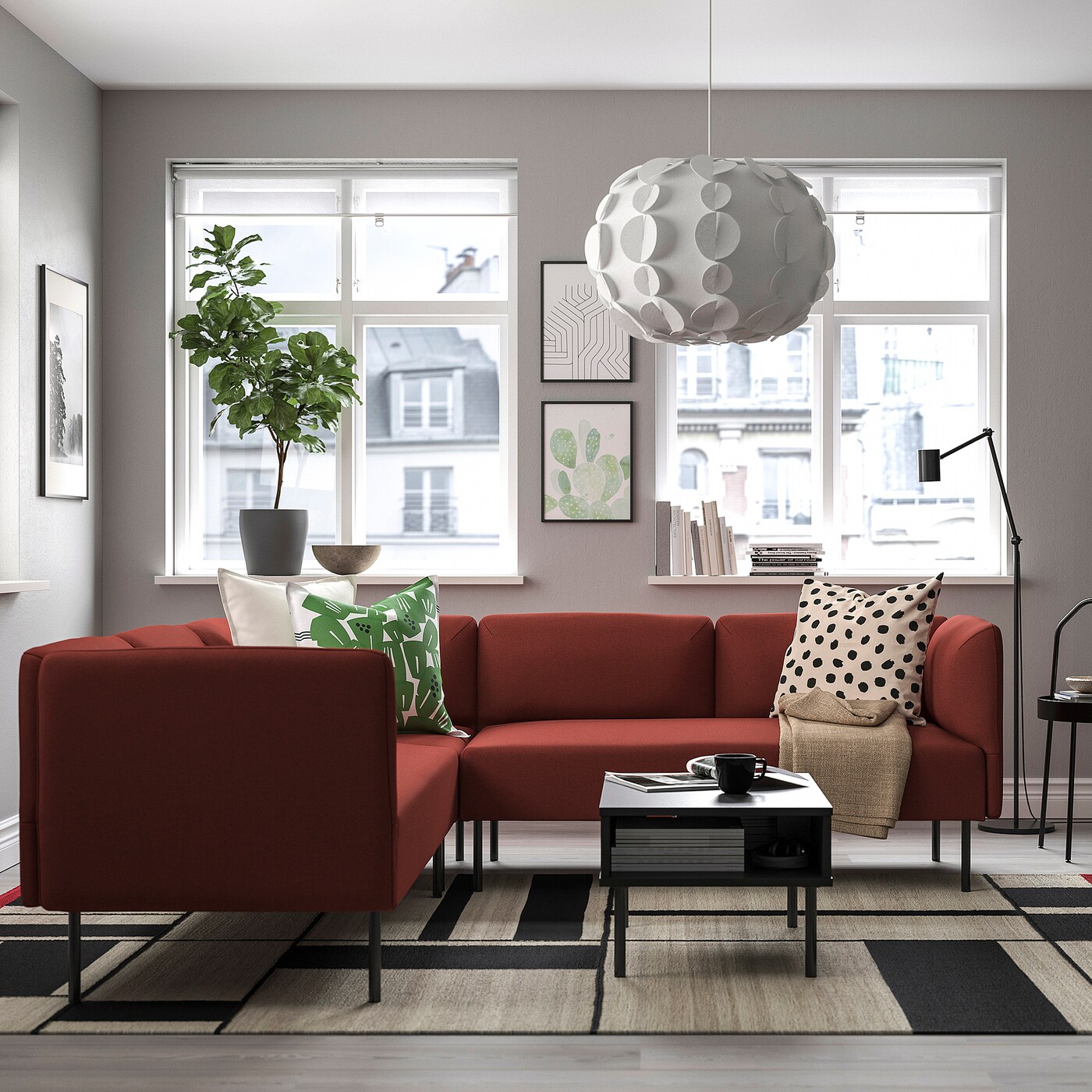LILLEHEM modular corner sofa 4 seat Gunnared brown red metal IKEA