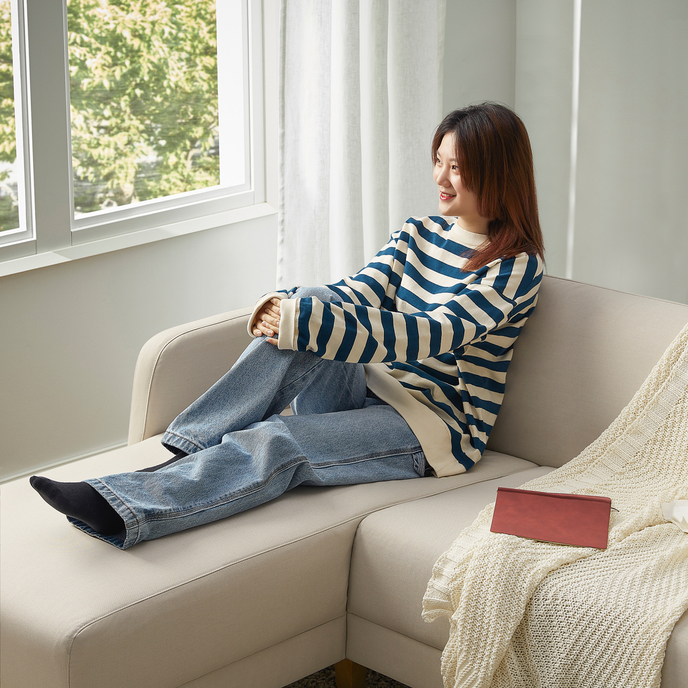 LINANÄS 3-seat sofa with chaise longue/Vissle beige - IKEA