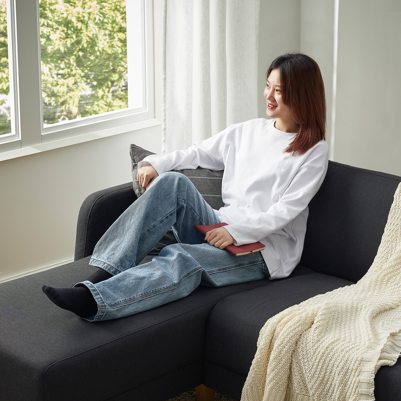 LINANÄS 3-seat sofa with chaise longue/Vissle dark grey - IKEA