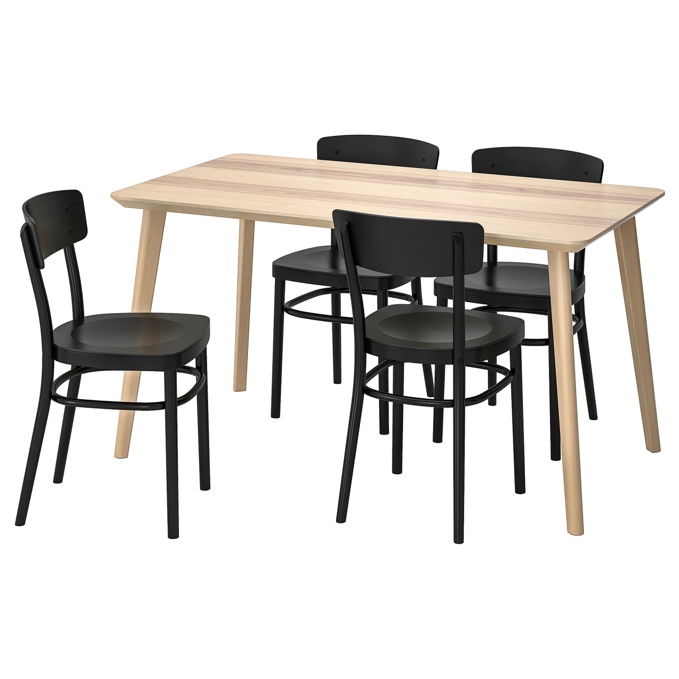 LISABO / IDOLF table and 4 chairs ash veneer/black - IKEA