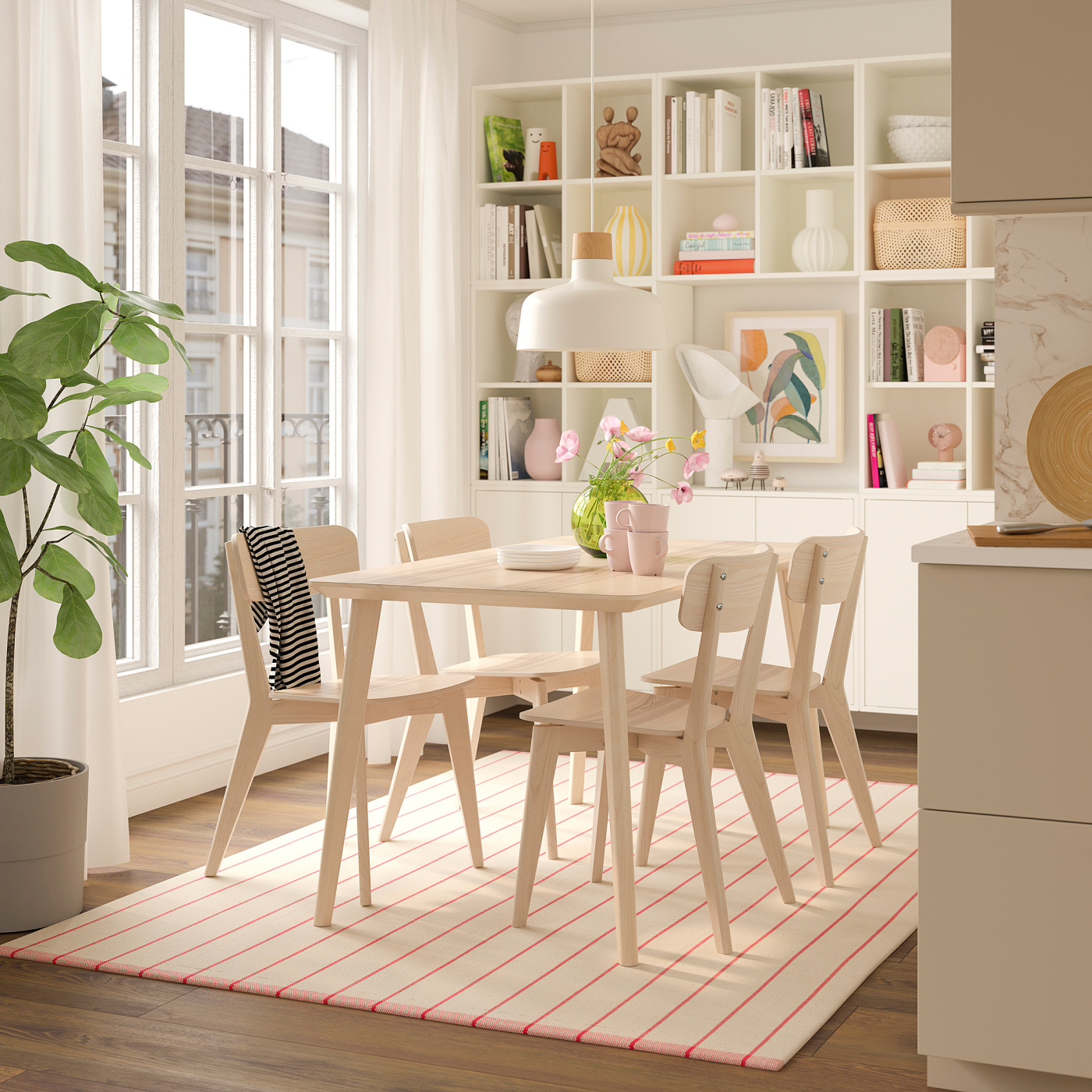 【4月14日まで】IKEA VANGSTA 伸長式テーブル＋ LISABO チェア2脚セット LISABO / LISABO table and 4 chairs ash veneer/ash - IKEA