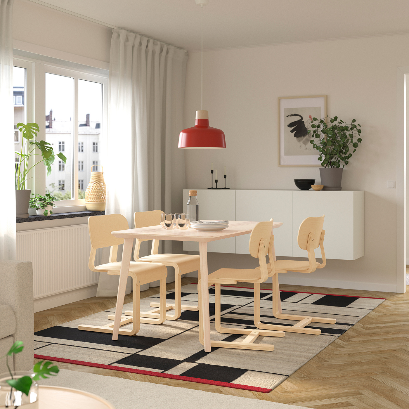LISABO / LYCKAN table and 4 chairs ash veneer/birch veneer - IKEA