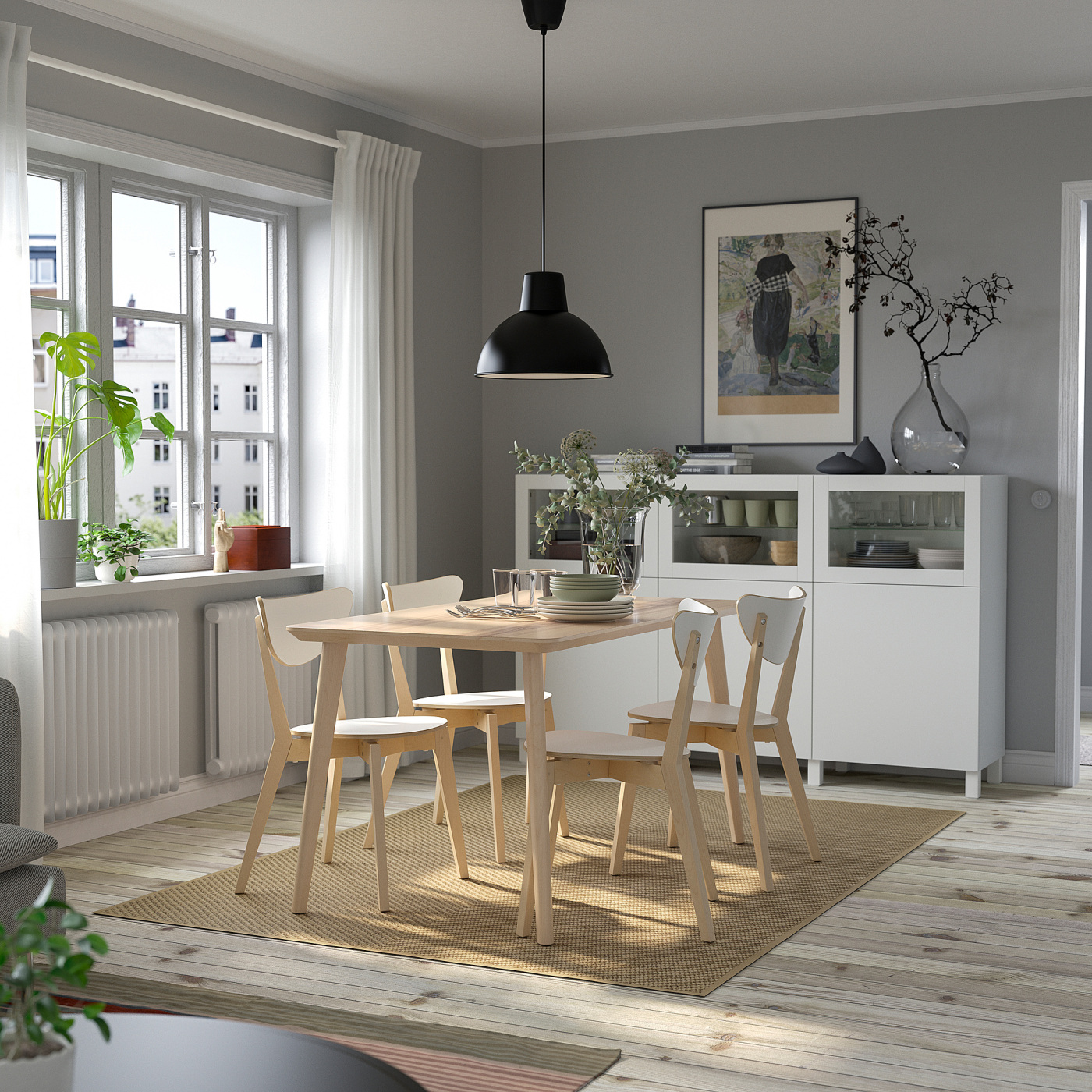 LISABO / NORDMYRA table and 4 chairs white/white birch - IKEA