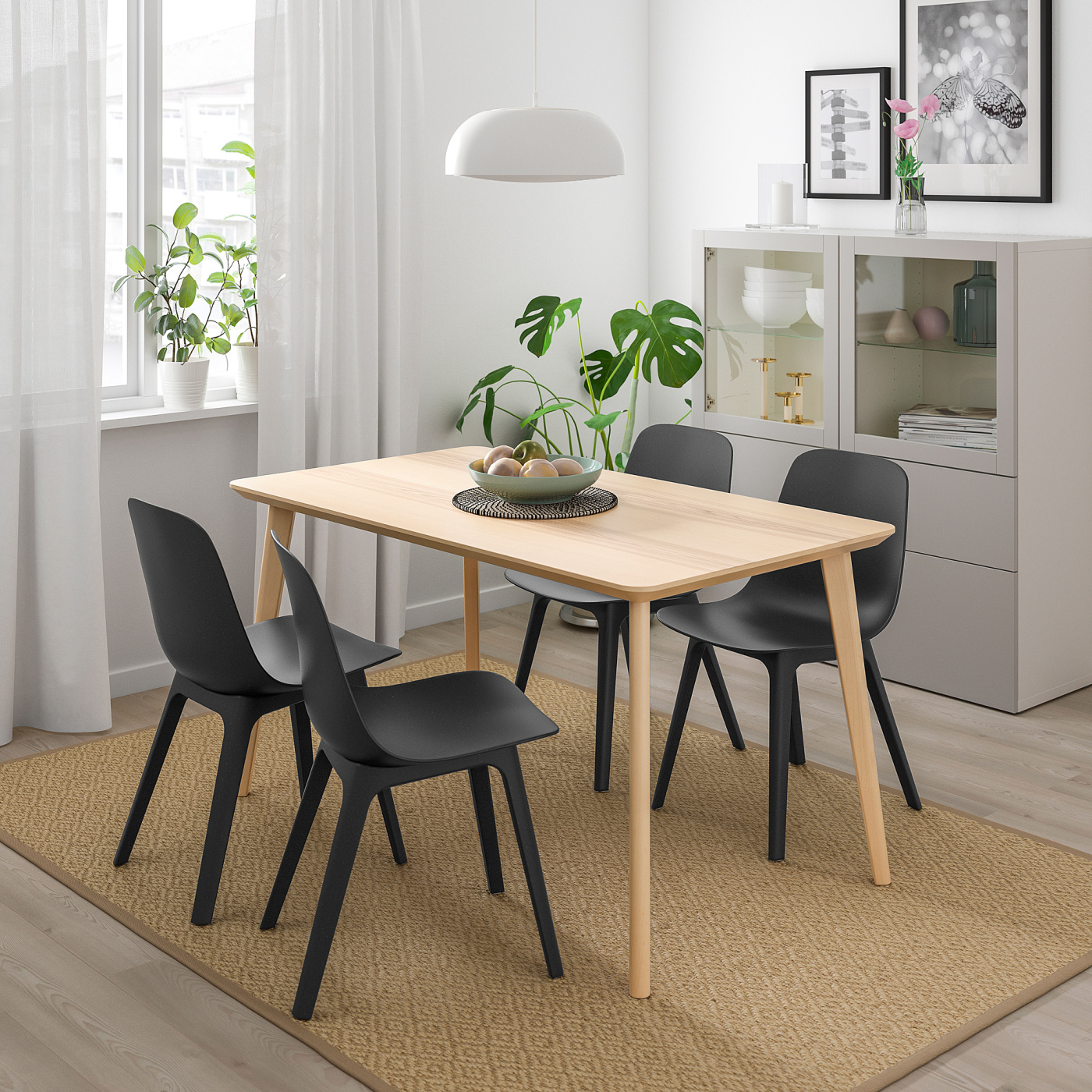 IKEA家具 LISABO / ODGER table and 4 chairs ash veneer/anthracite - IKEA