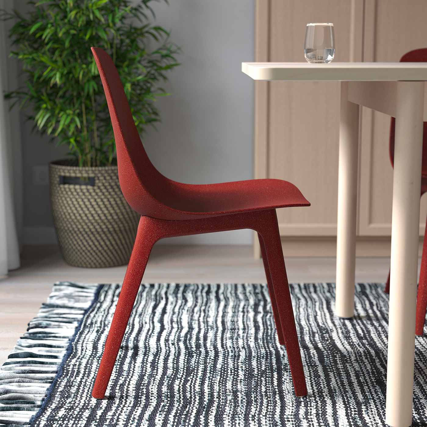 LISABO / ODGER table and 4 chairs ash veneer/red - IKEA