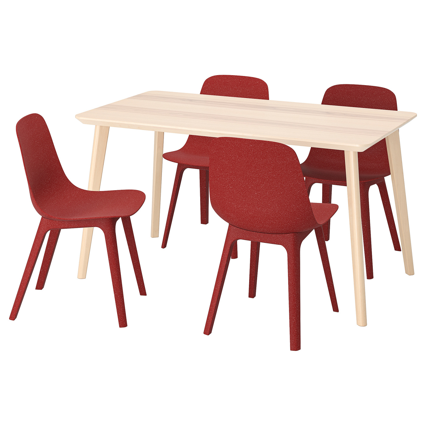 LISABO / ODGER table and 4 chairs ash veneer/red - IKEA