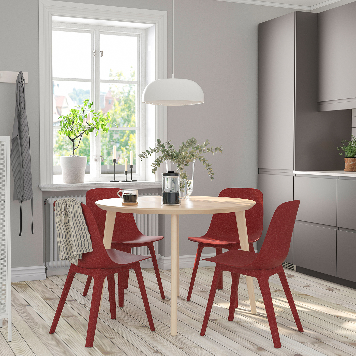 LISABO / ODGER table and 4 chairs ash veneer/red - IKEA