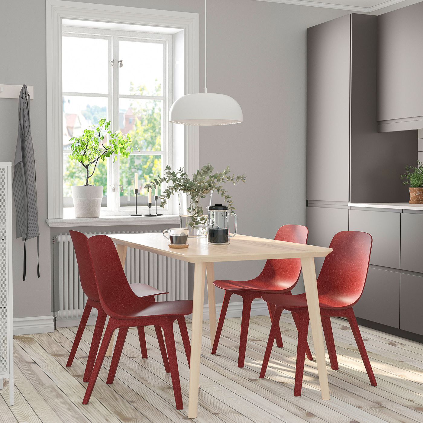 LISABO / ODGER table and 4 chairs ash veneer/red - IKEA