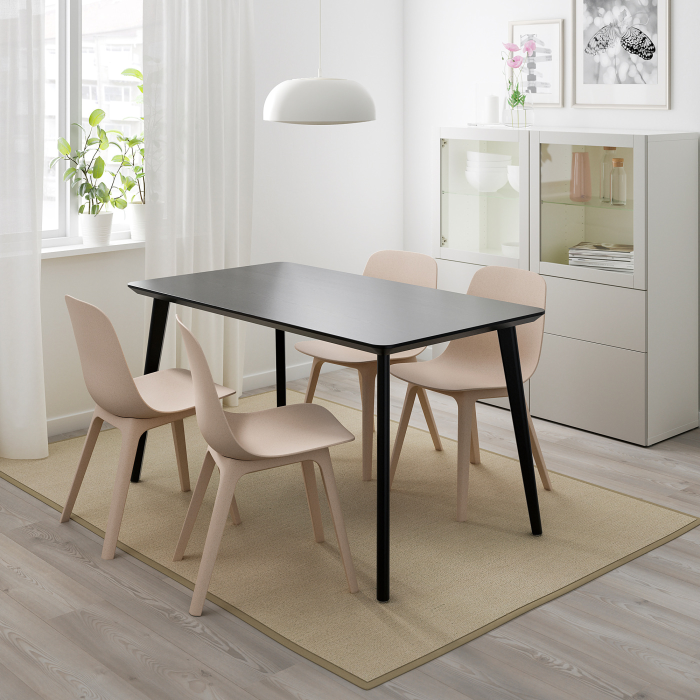 LISABO / ODGER table and 4 chairs black/beige - IKEA