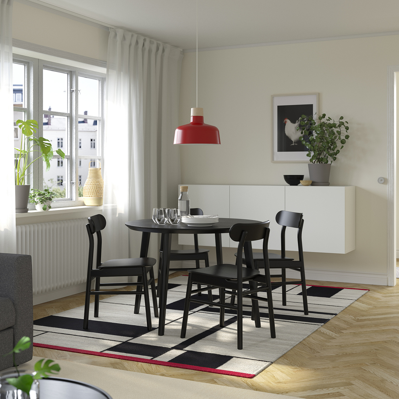 LISABO / RÖNNINGE table and 4 chairs black/black - IKEA