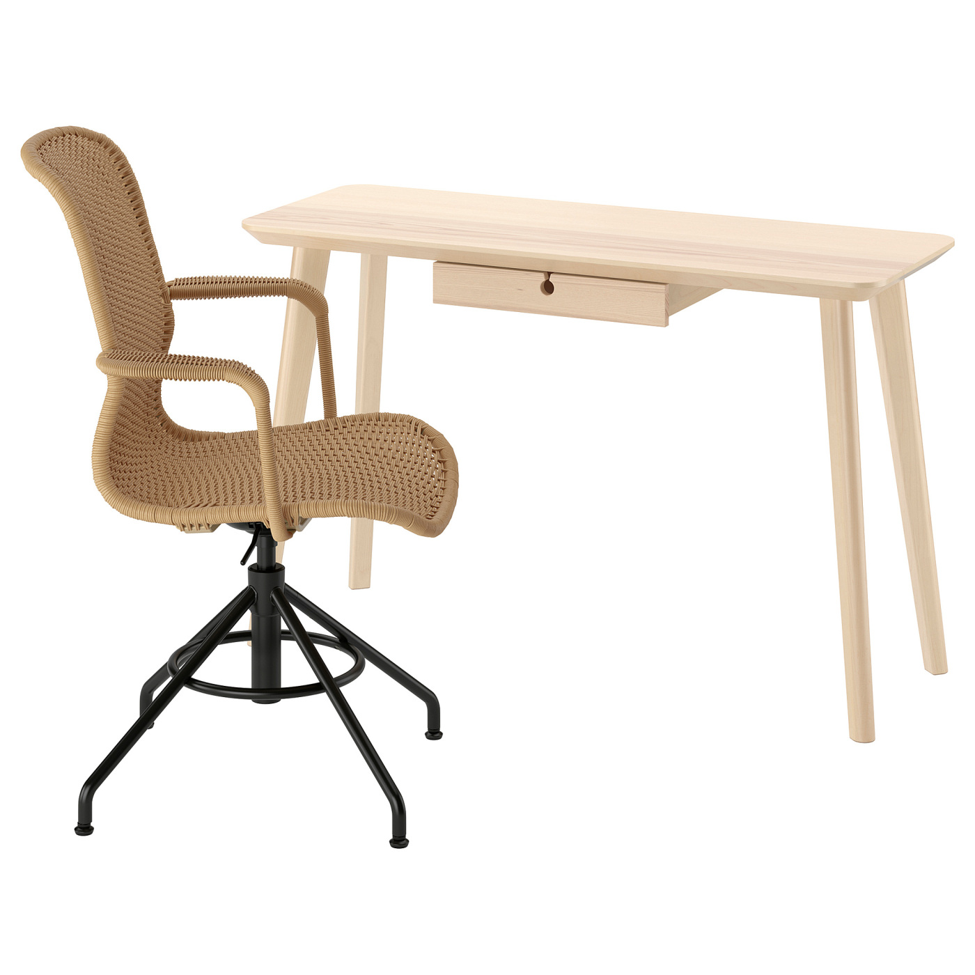 LISABO / STIGBYGEL desk and chair ash veneer brown/black - IKEA
