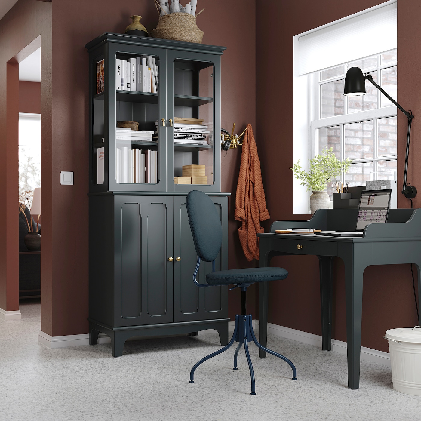 LOMMARP cabinet with glass doors dark blue-green - IKEA