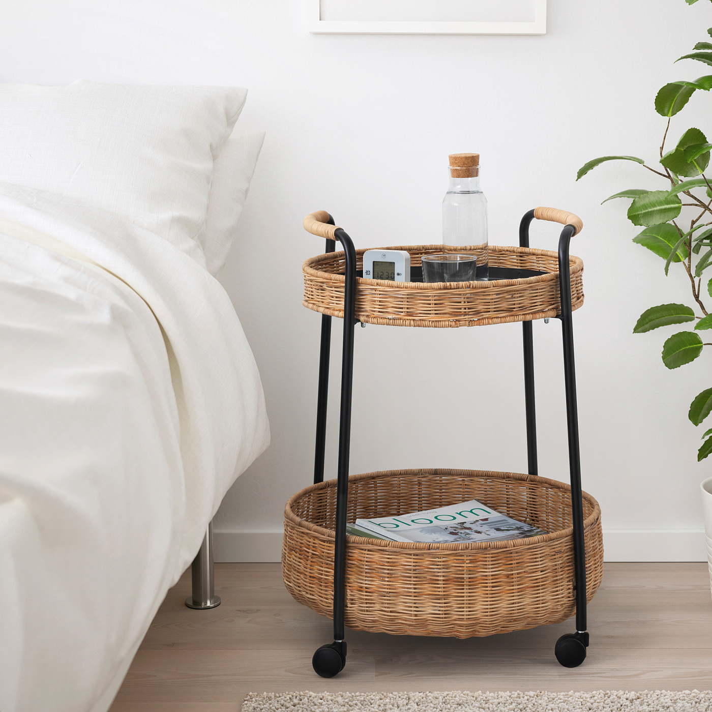 LUBBAN trolley table with storage rattan/anthracite - IKEA