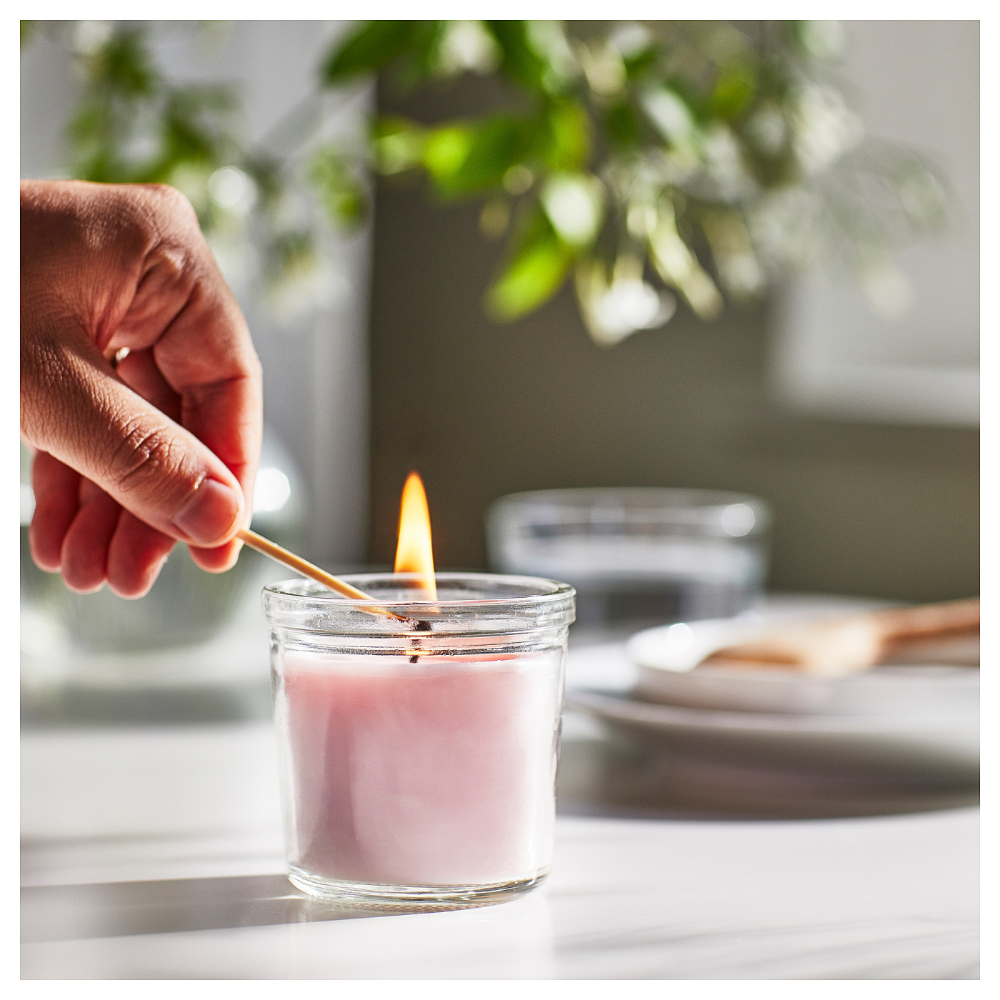 LUGNARE scented candle in glass Jasmine/pink - IKEA
