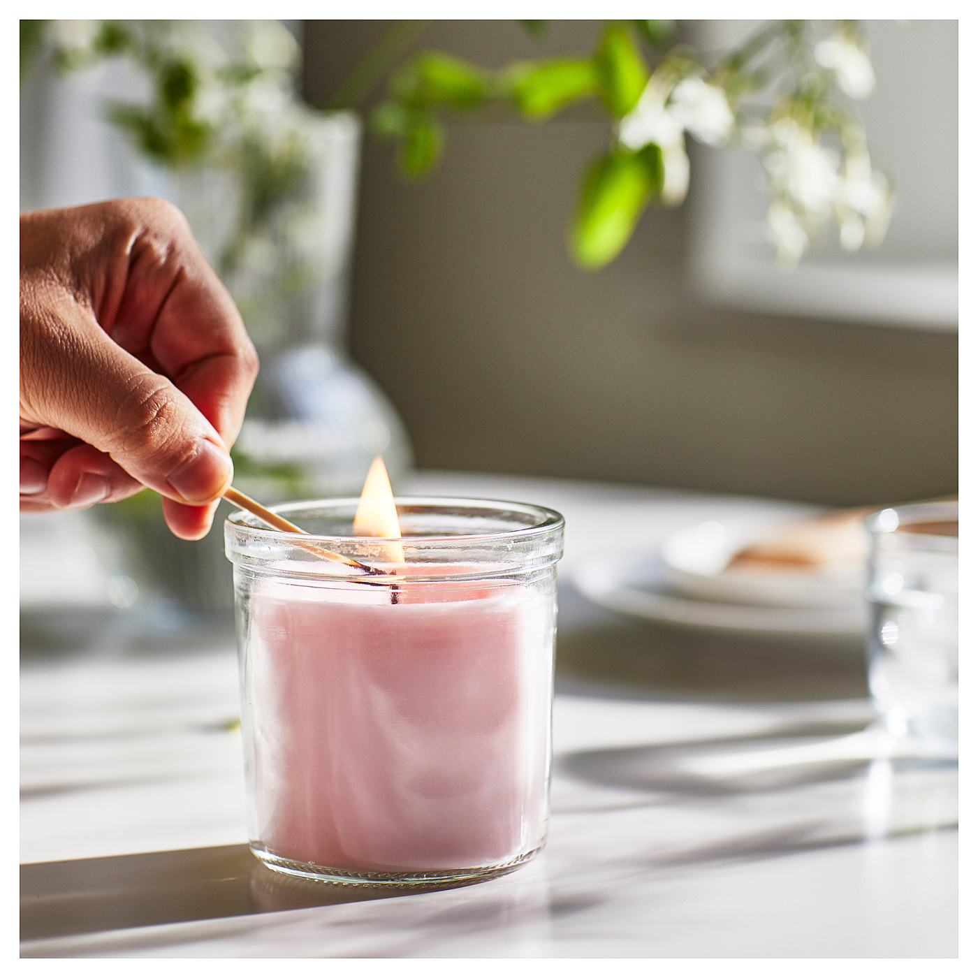 LUGNARE scented candle in glass Jasmine/pink - IKEA