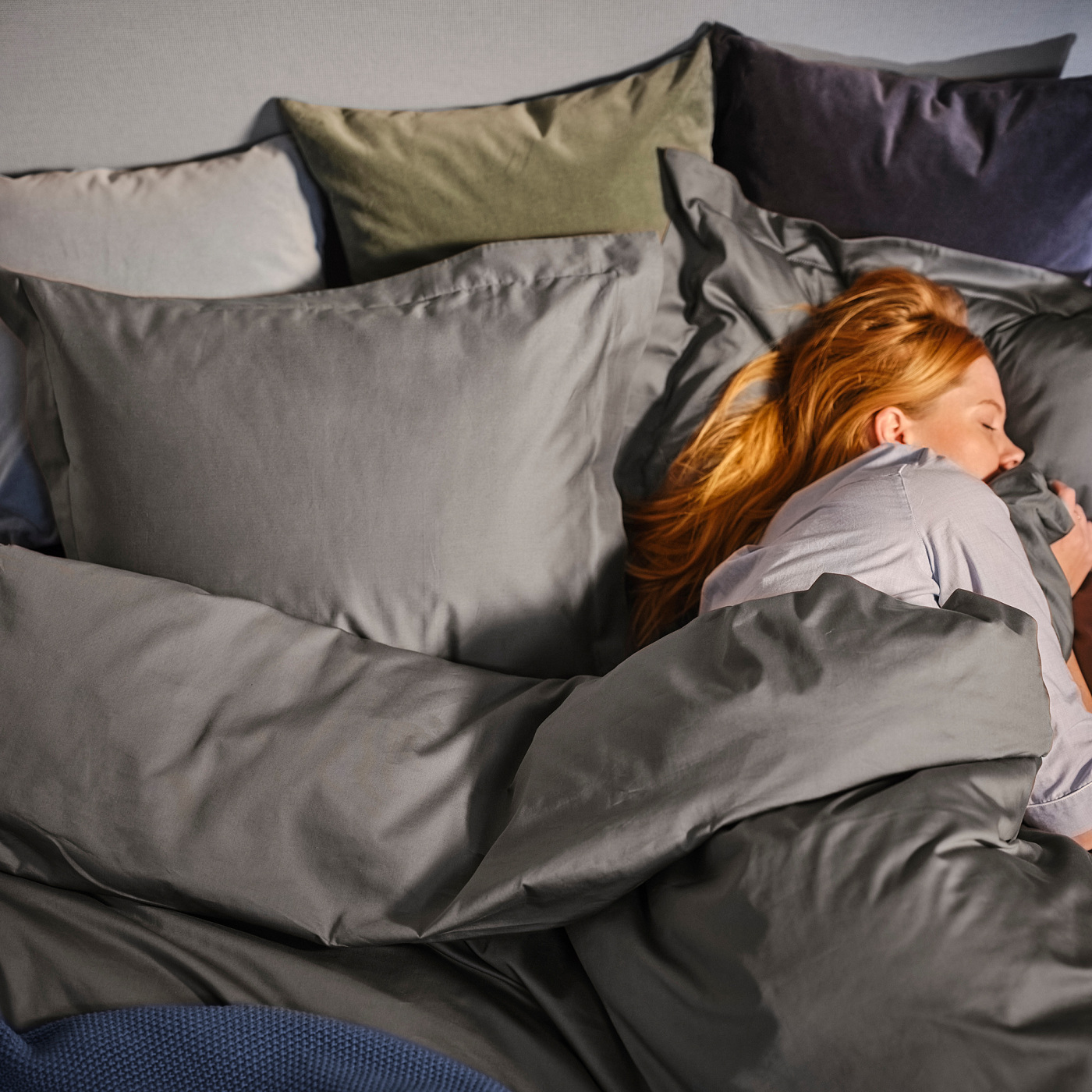 LUKTJASMIN カバー・シーツセット ダブル ルクトヤスミン LUKTJASMIN duvet cover and pillowcase dark grey - IKEA