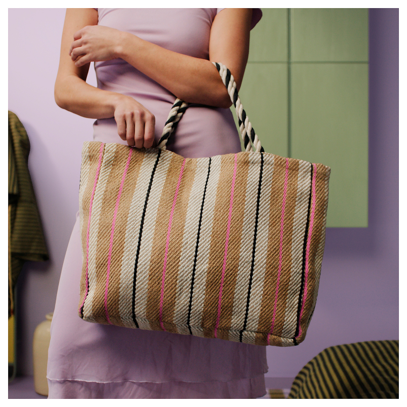 MÄVINN bag handmade/striped natural - IKEA