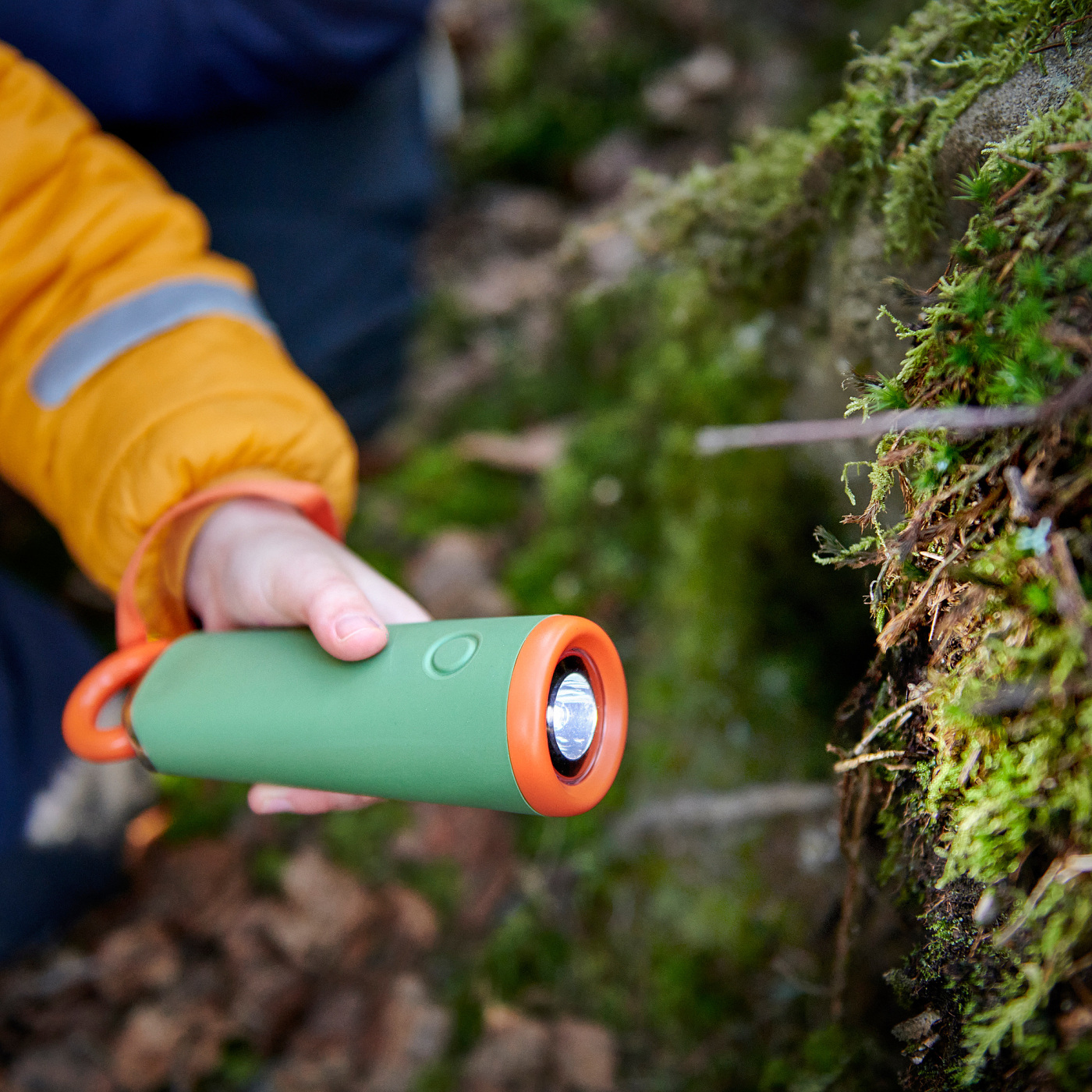 MAJBAGGE hand-powered LED torch green/orange - IKEA