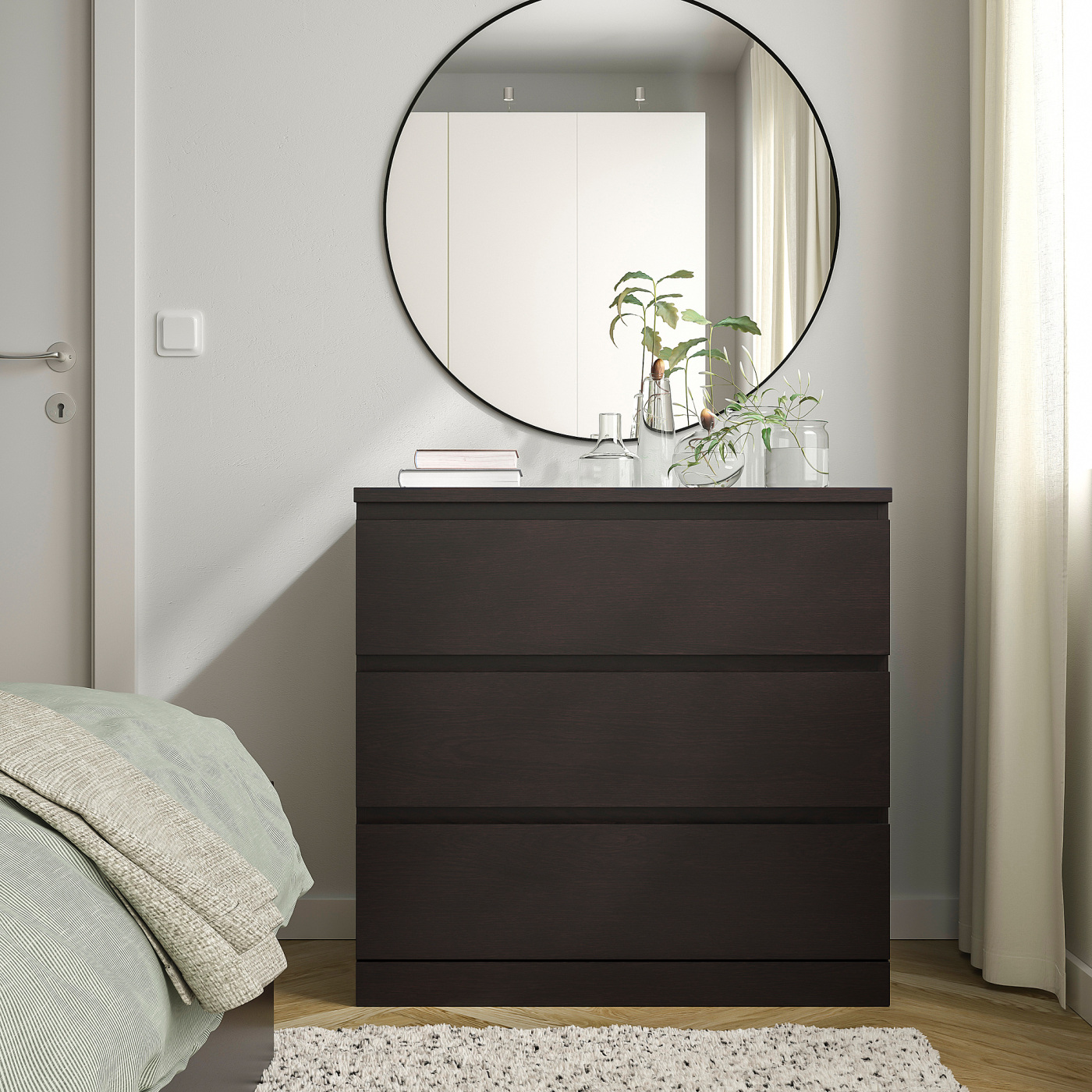 MALM chest of 3 drawers black-brown - IKEA