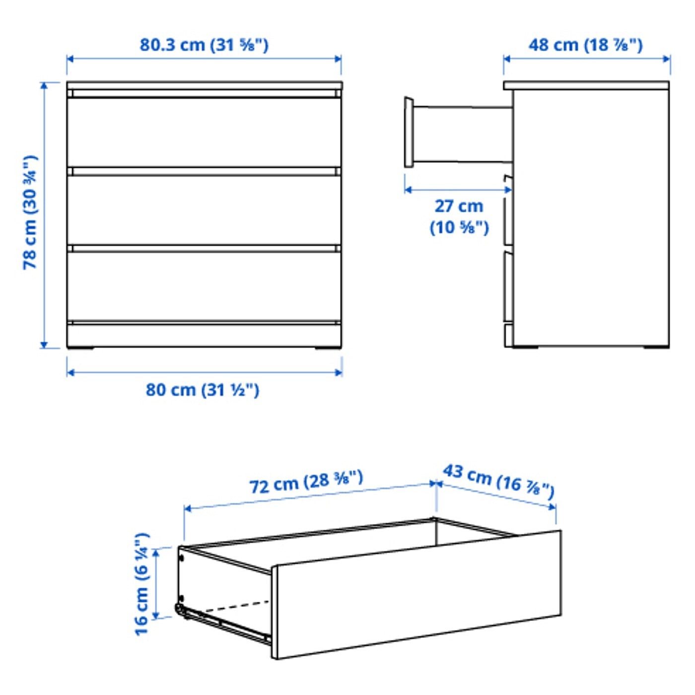 まっちゃまん　ブラック36 MALM chest of 3 drawers black-brown - IKEA