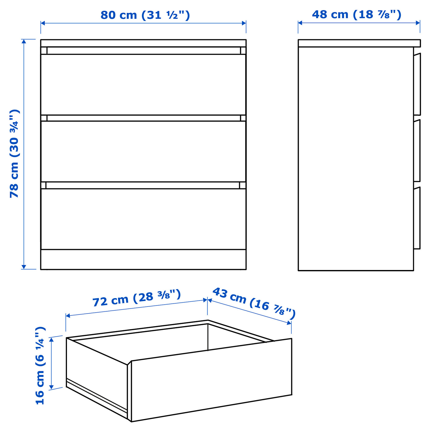 ムメイ ページ MALM chest of 3 drawers brown stained ash veneer - IKEA