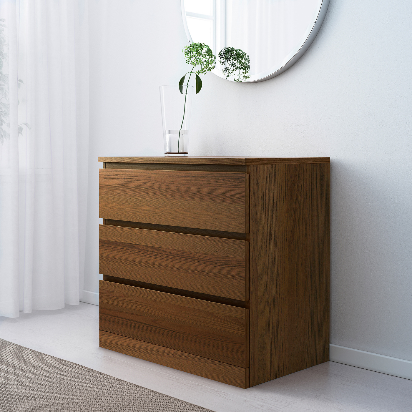 MALM chest of 3 drawers brown stained ash veneer - IKEA
