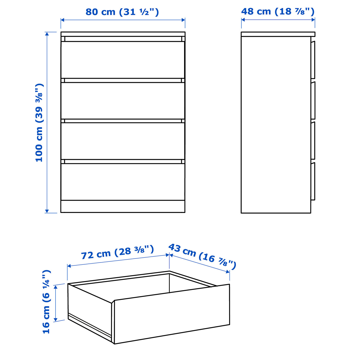 MALM chest of 4 drawers brown stained ash veneer - IKEA