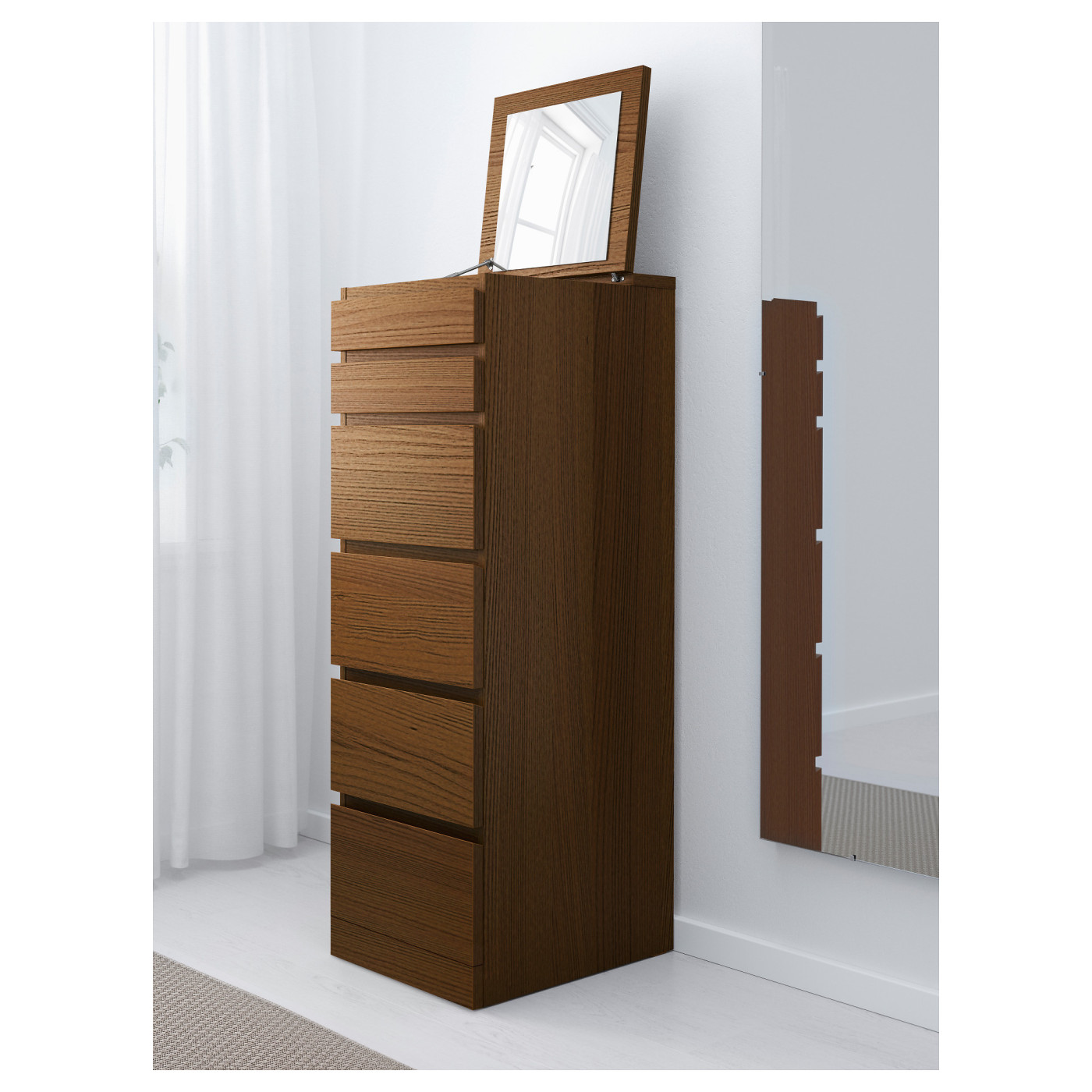 MALM chest of 6 drawers brown stained ash veneer/mirror glass - IKEA