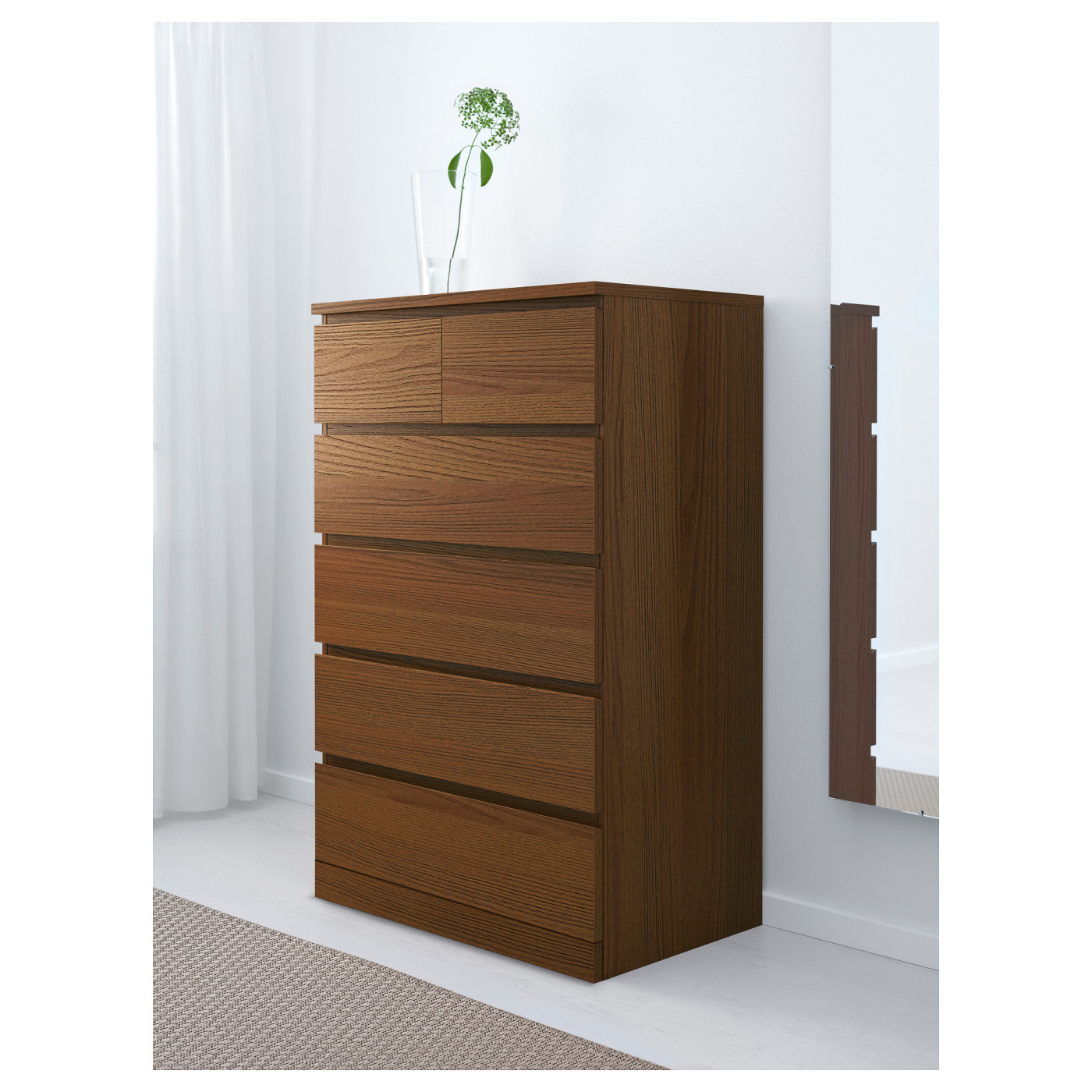 MALM chest of 6 drawers brown stained ash veneer - IKEA