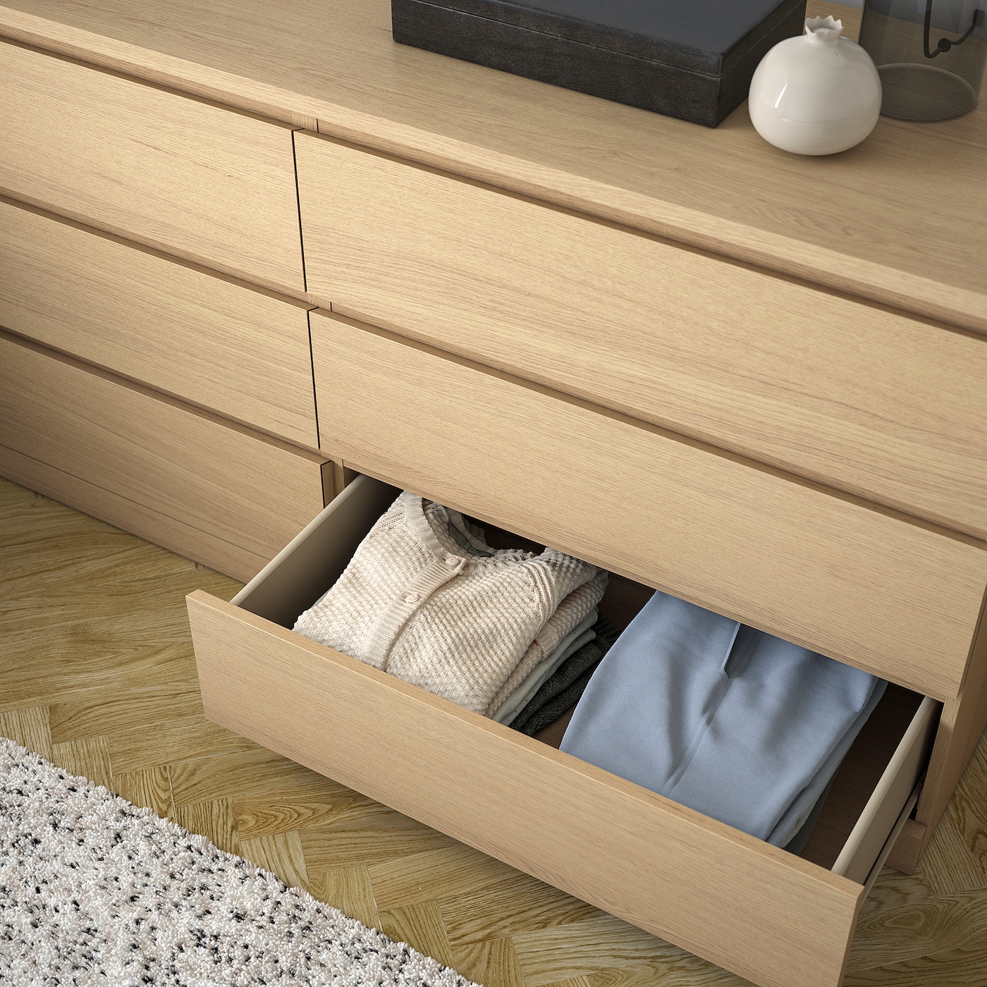 MALM chest of 6 drawers white stained oak veneer - IKEA
