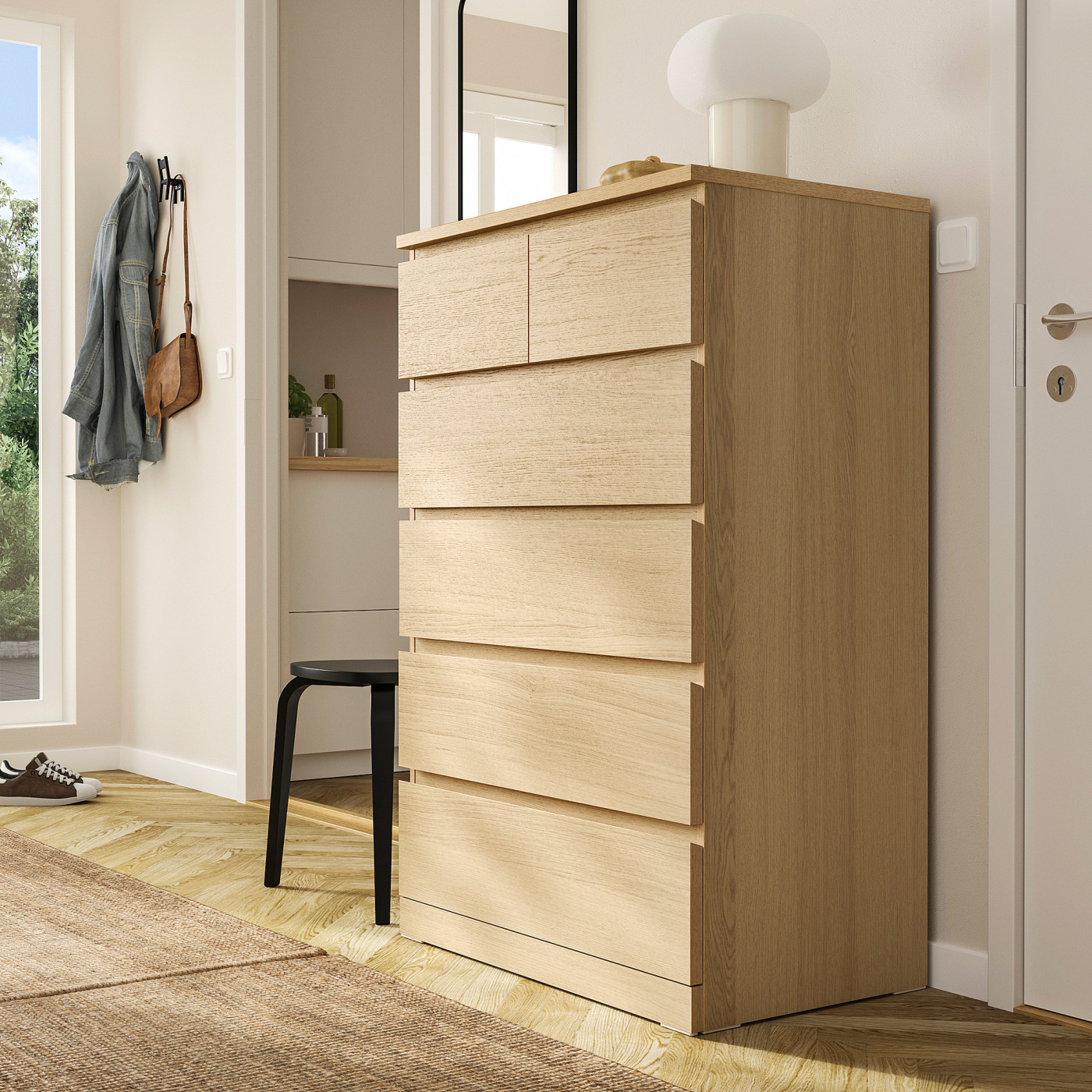 MALM chest of 6 drawers white stained oak veneer - IKEA