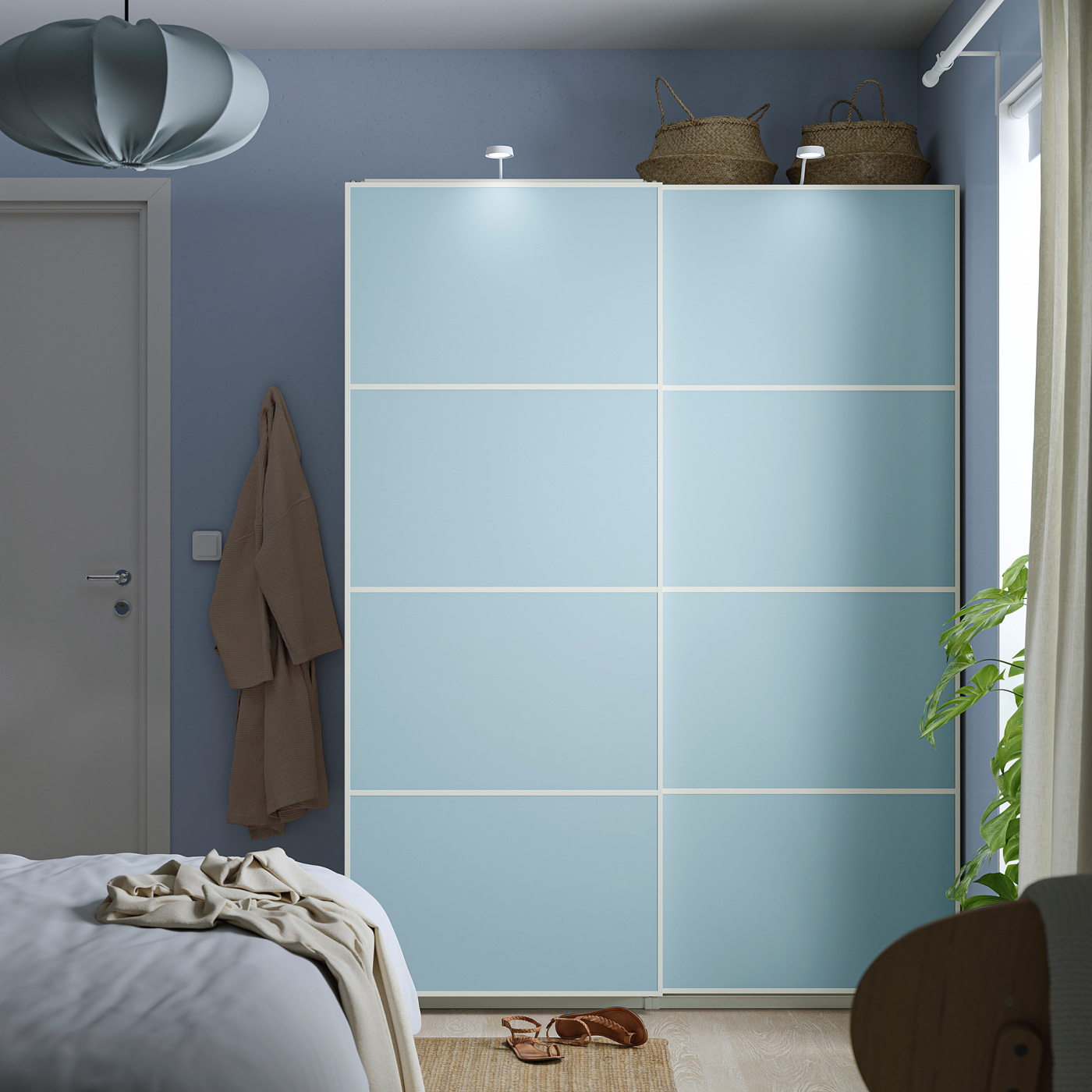MEHAMN 4 panels for sliding door frame light blue/light green - IKEA