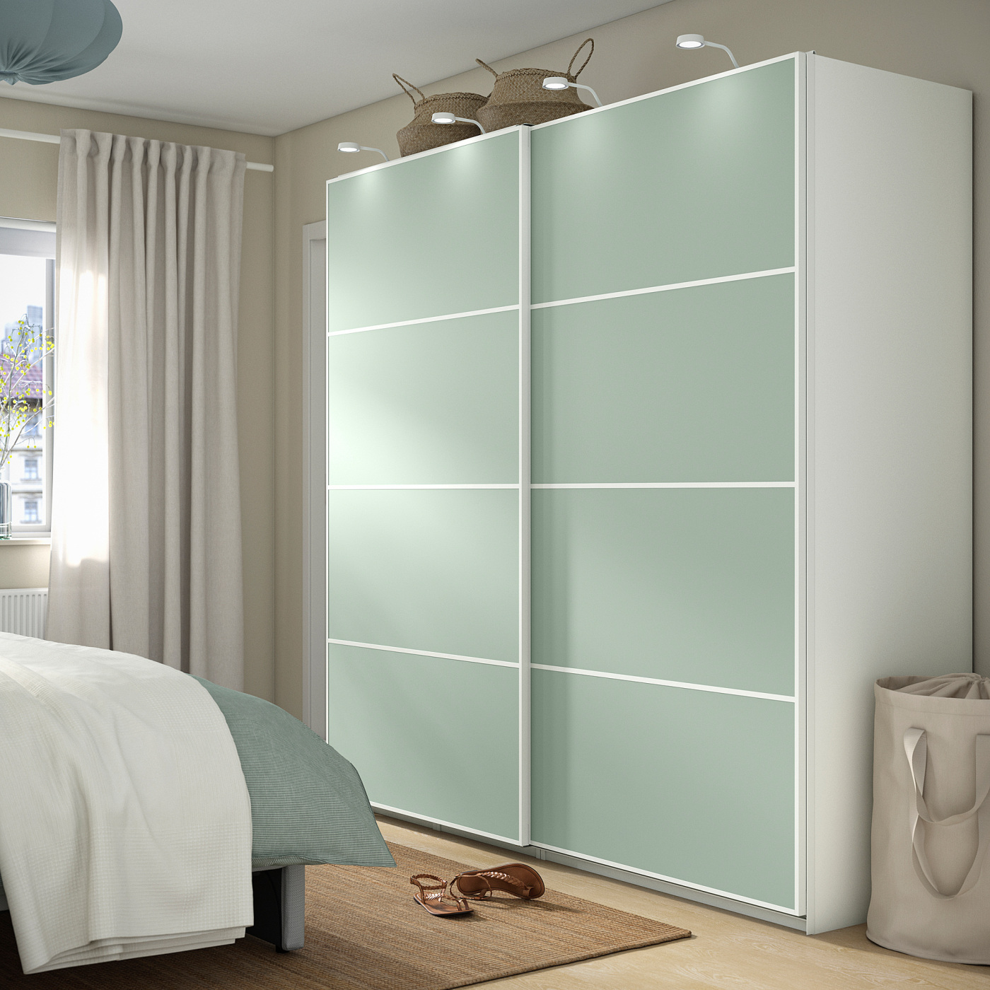 MEHAMN 4 panels for sliding door frame light blue/light green - IKEA