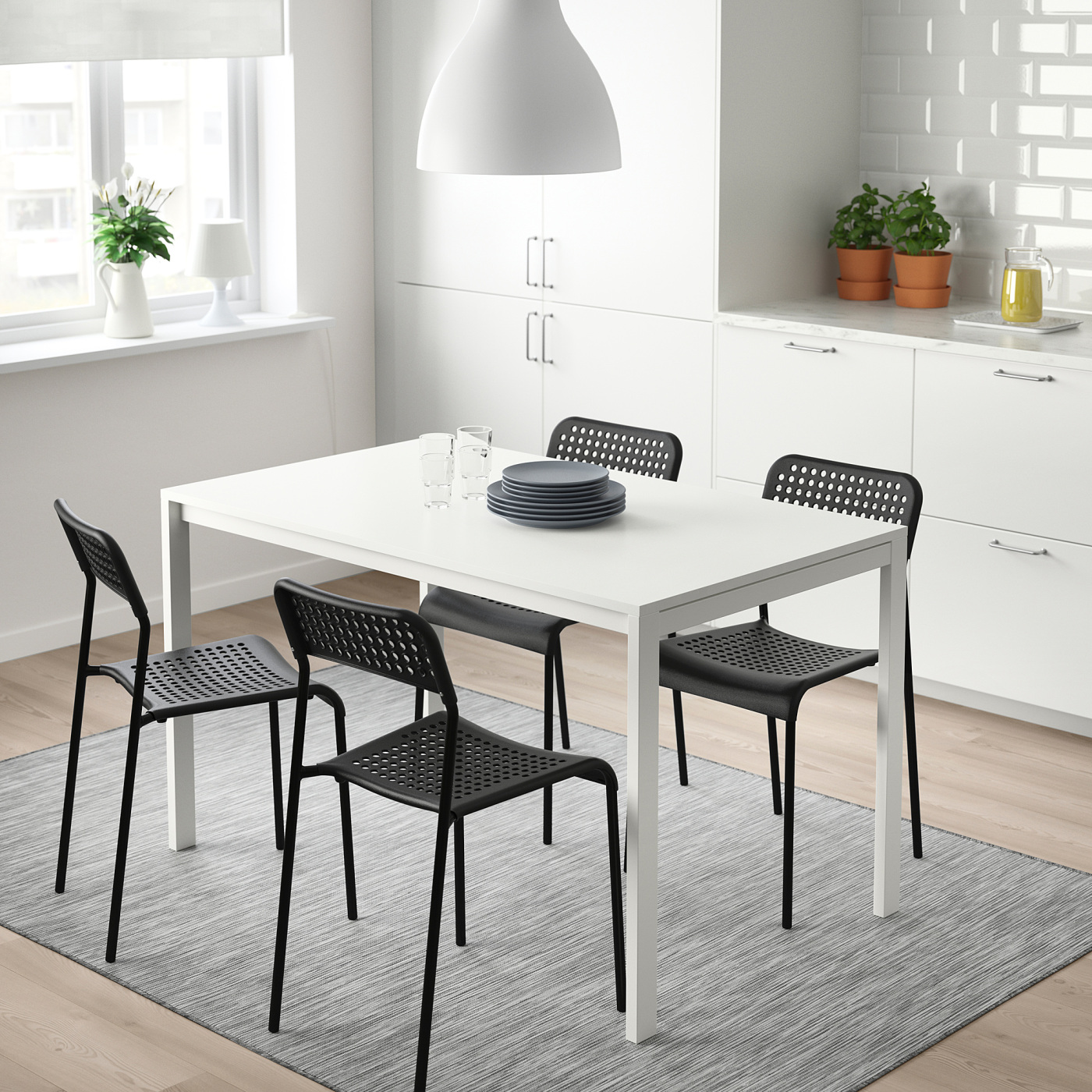 MELLTORP / ADDE table and 4 chairs white/black - IKEA