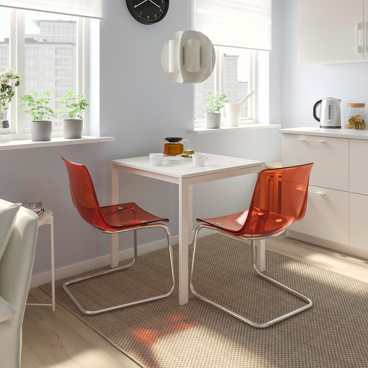 MELLTORP / TOBIAS table and 2 chairs white white/chrome-plated