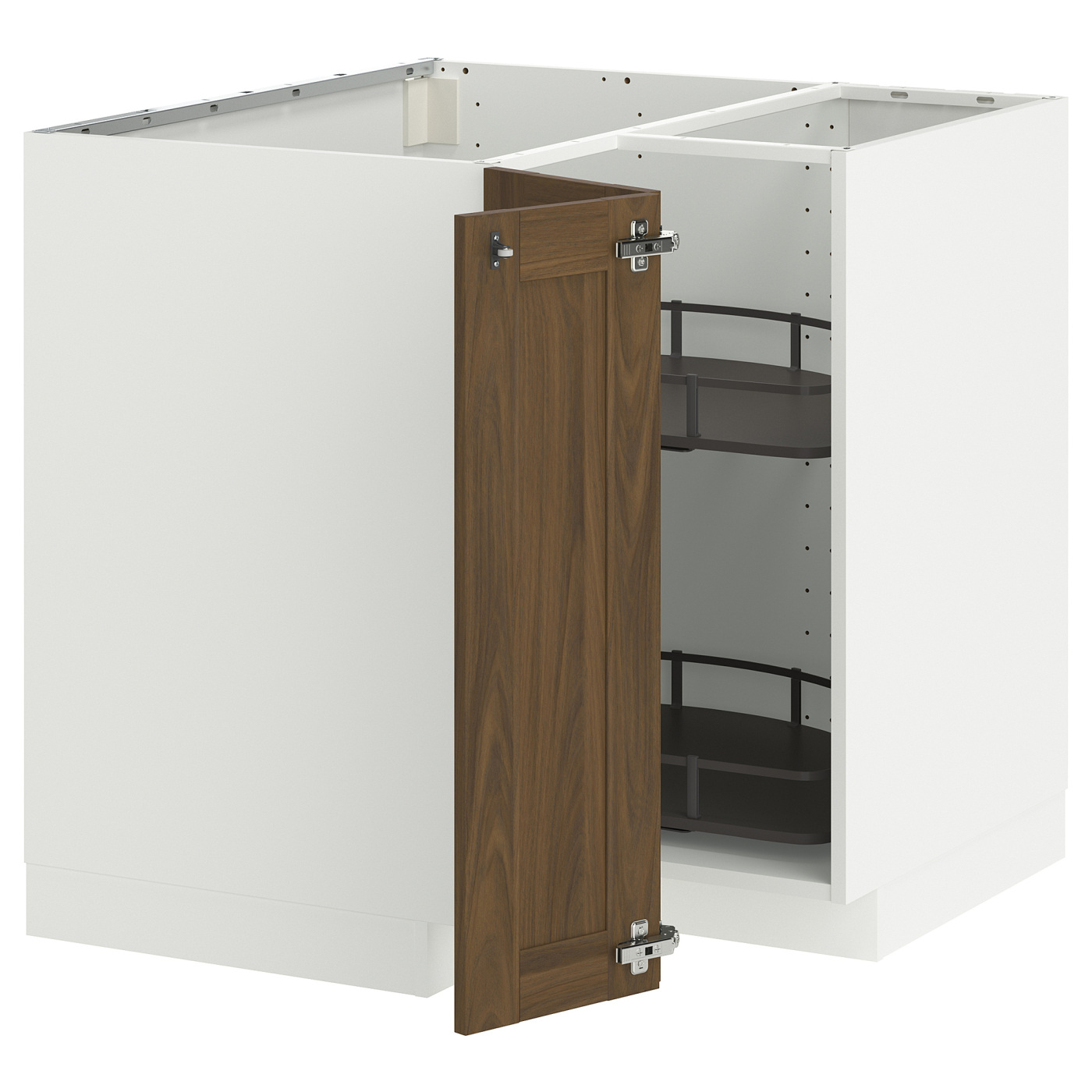 METOD corner base cabinet with carousel white/Enköping brown walnut ...