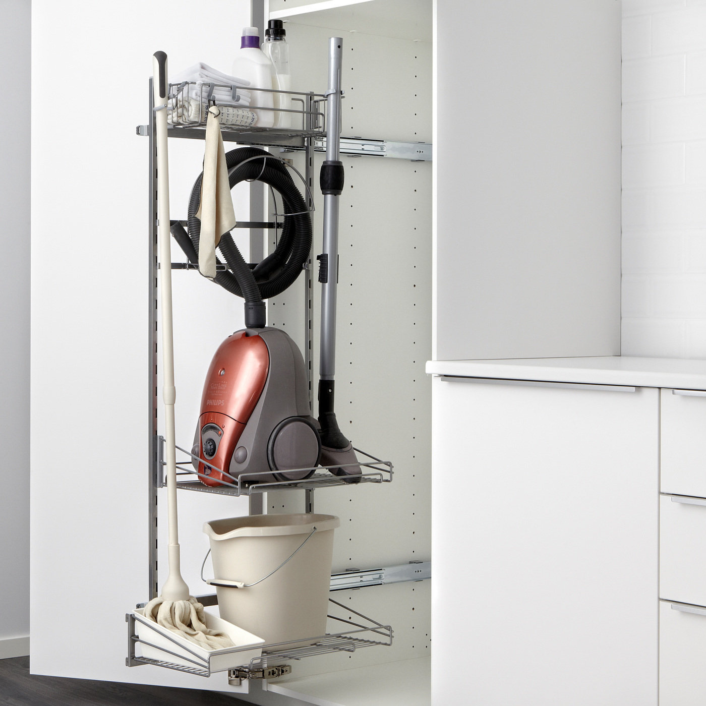 METOD high cabinet with cleaning interior white/Stensund white - IKEA