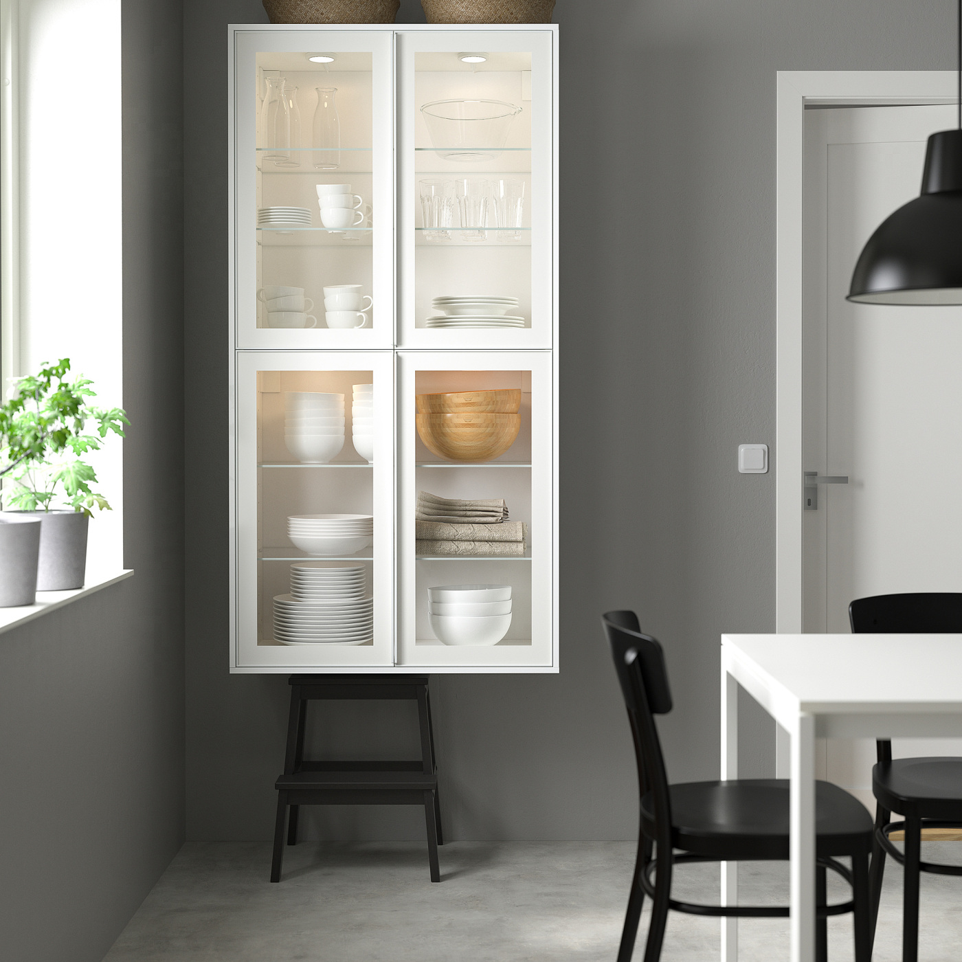 METOD wall cab horiz gls door w push-open white/Hejsta white clear